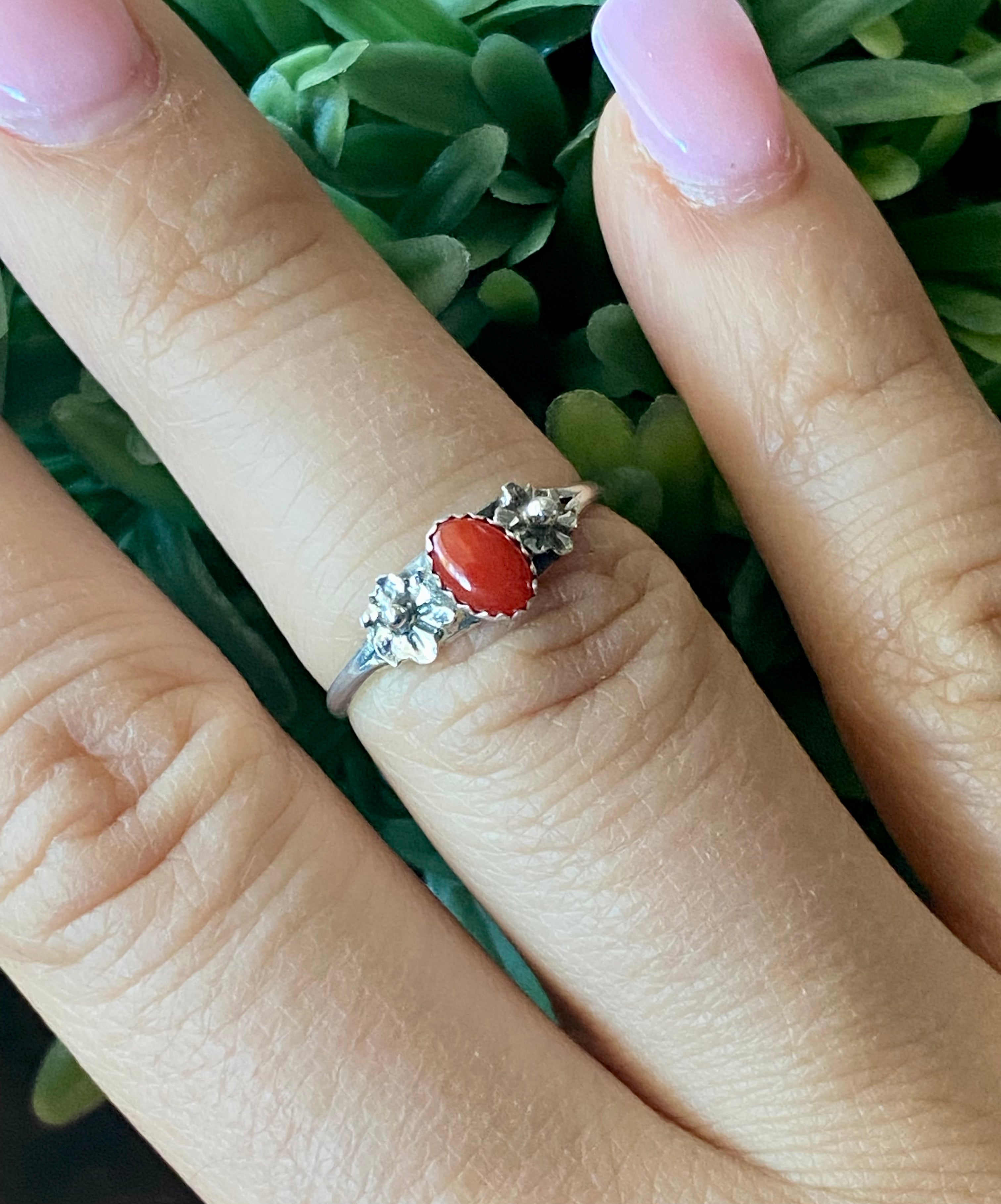 Navajo Made Coral & Sterling Silver Rings