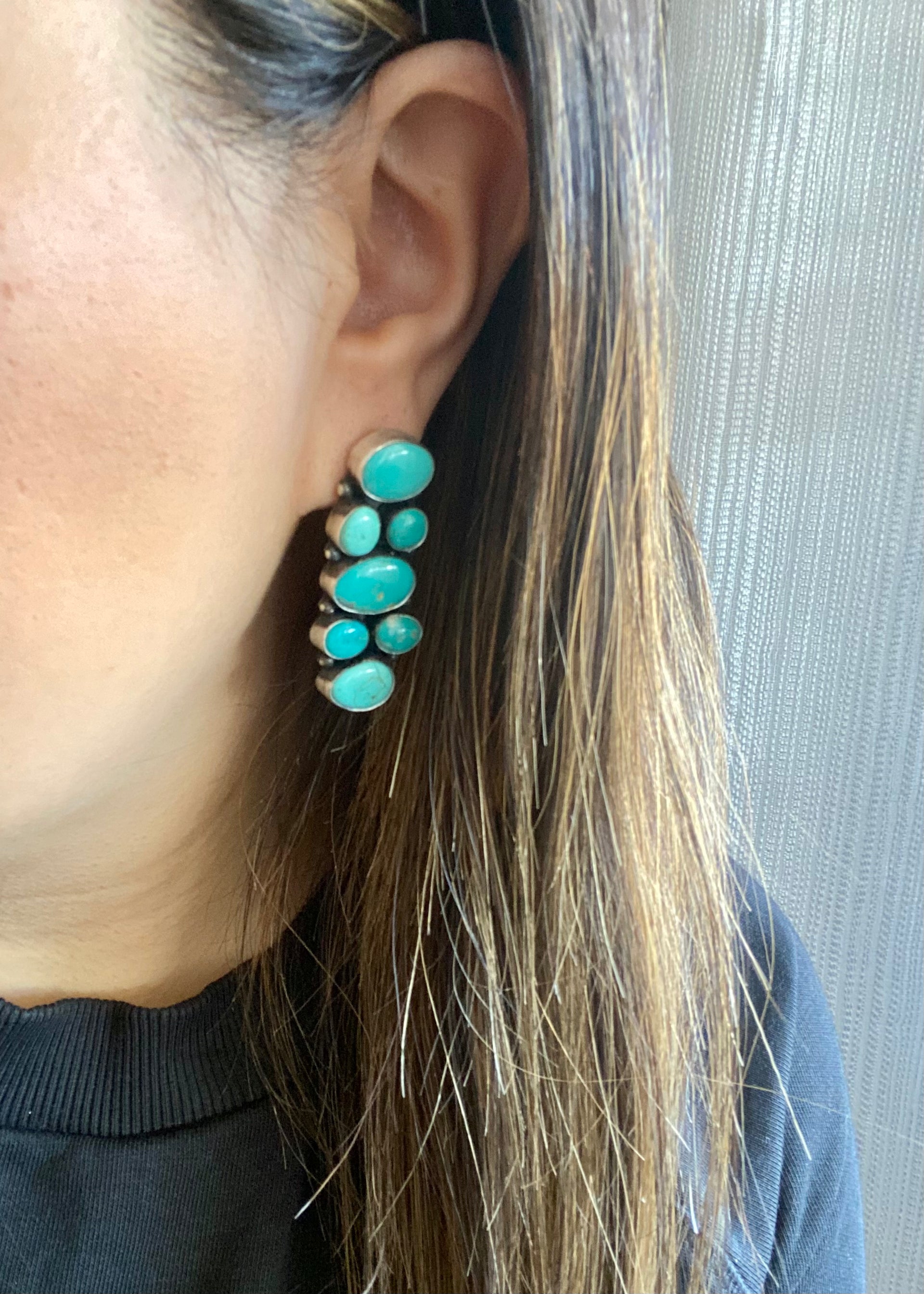 Navajo Made Royston Turquoise & Sterling Silver Cluster Post Earrings