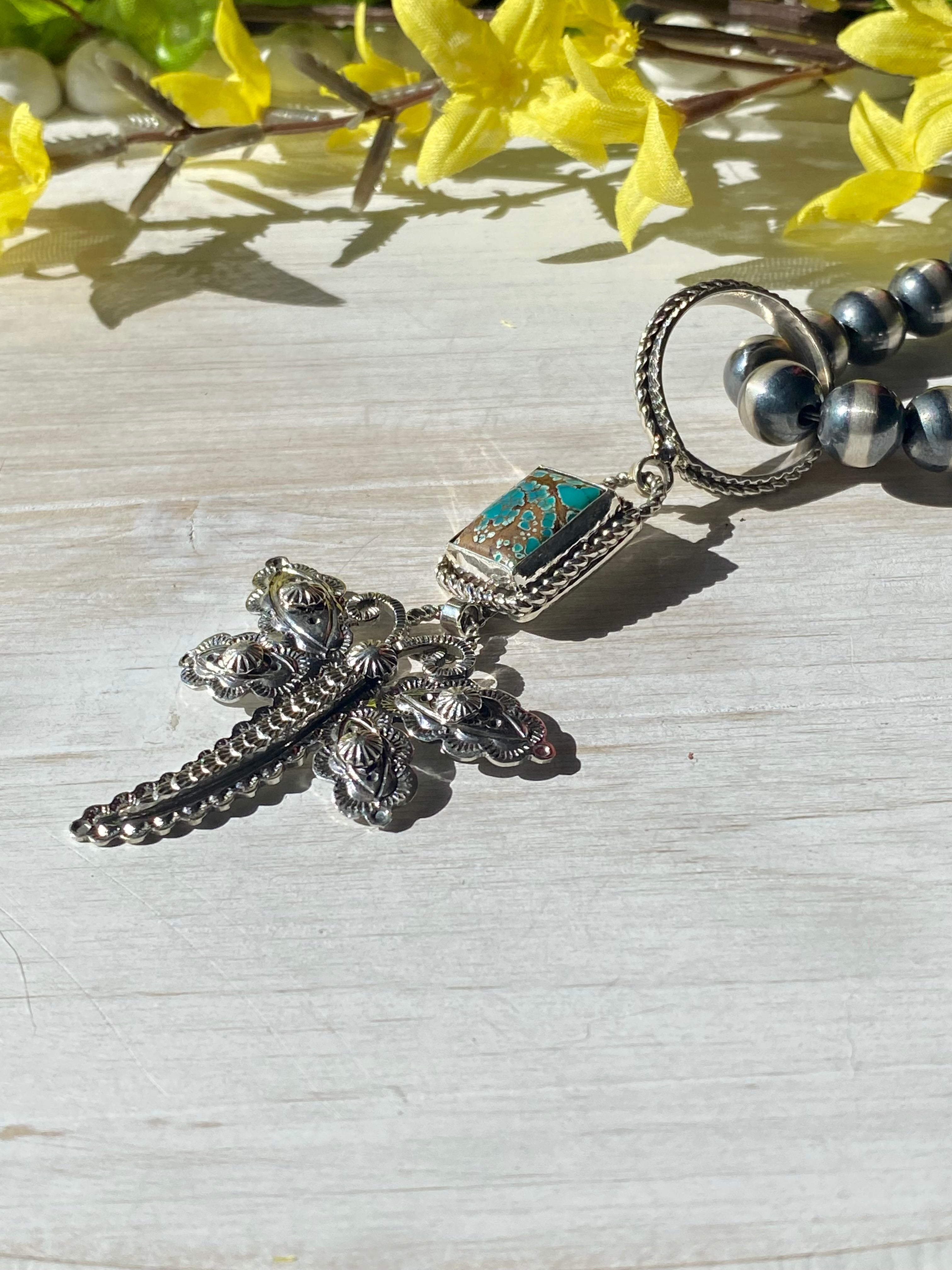 Jereme Delgarito Pilot Mountain Turquoise & Sterling Silver Dragonfly Pendant