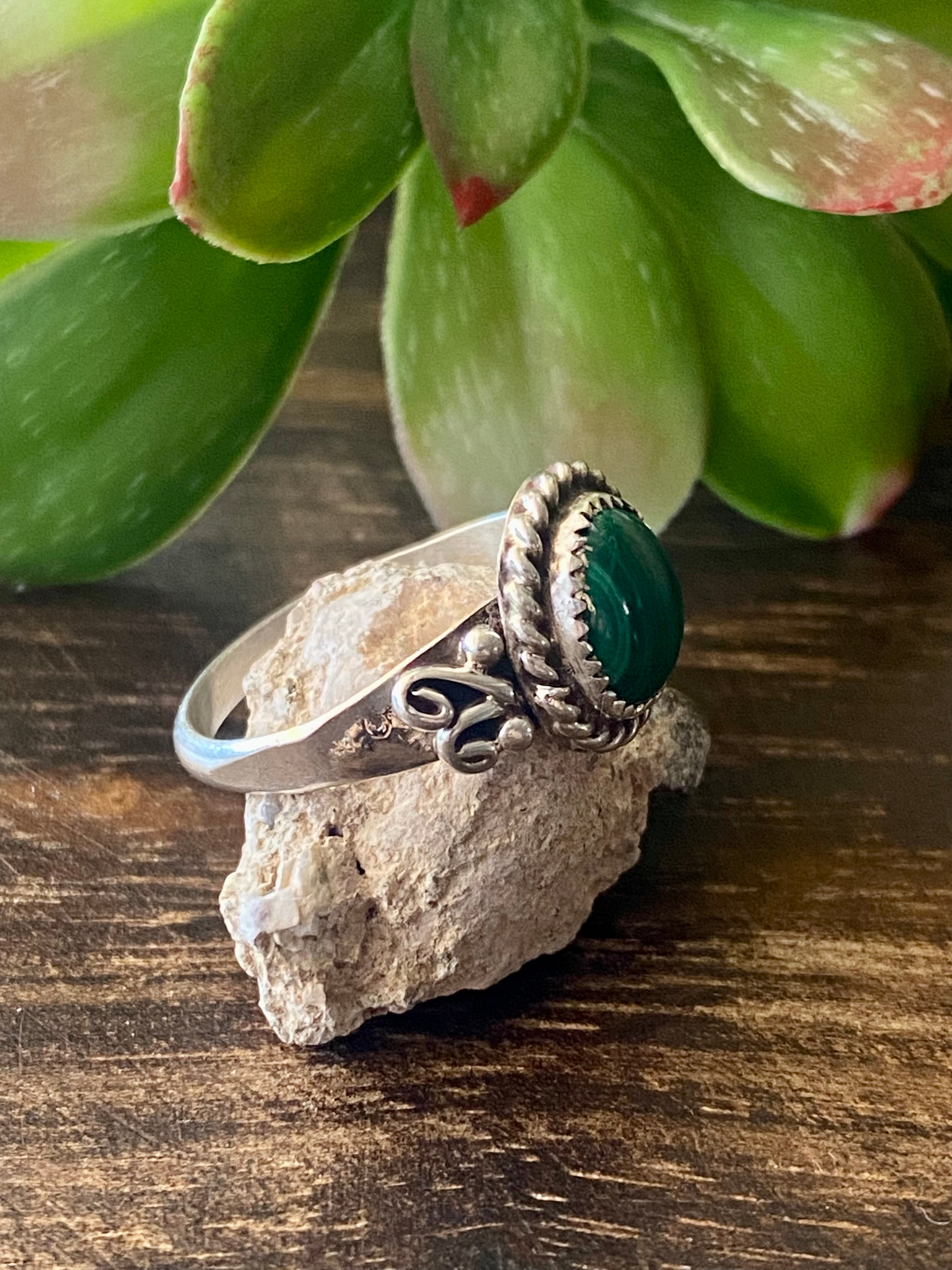 Navajo Made Malachite & Sterling Silver Ring