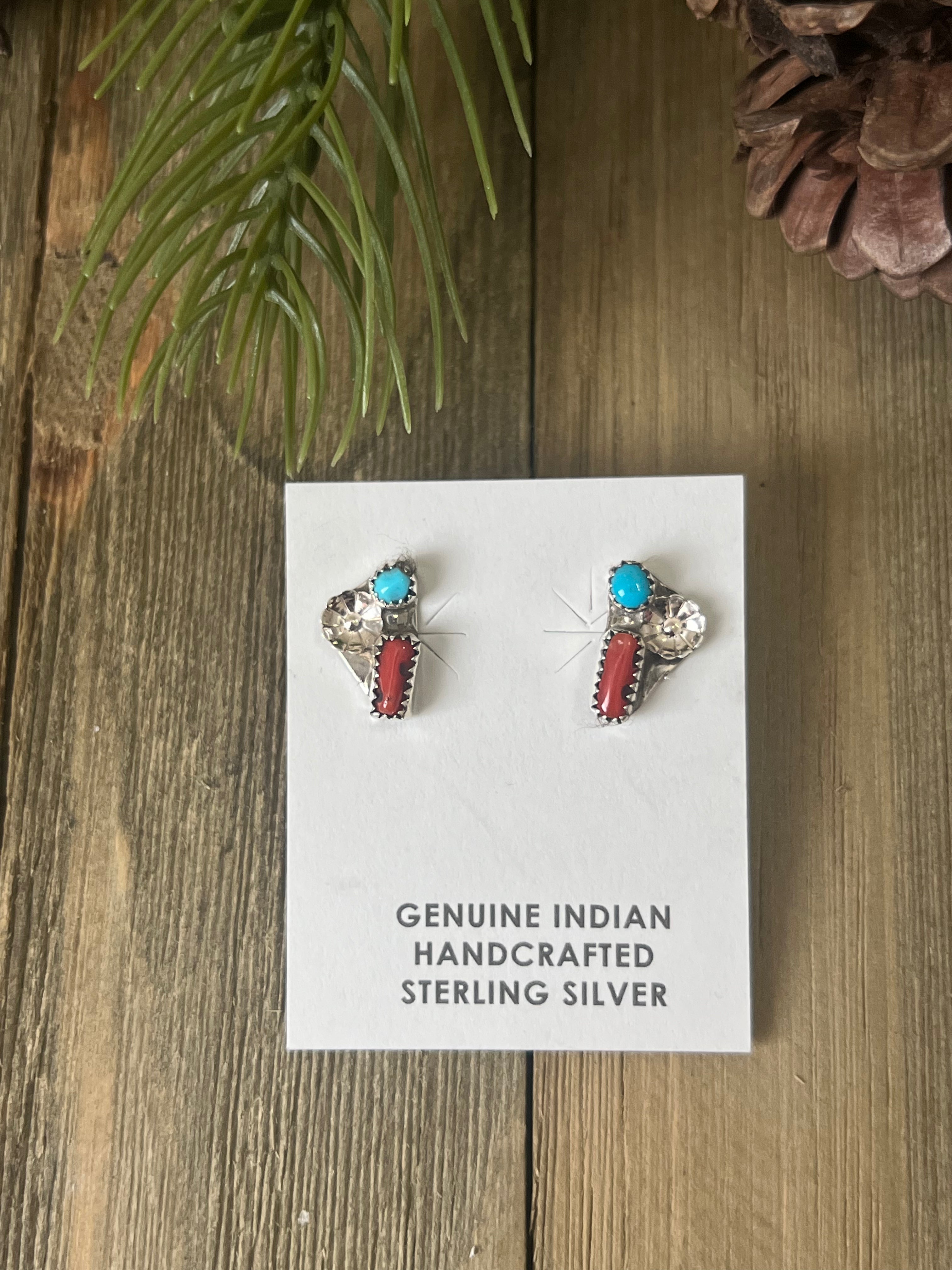 Navajo Made Multi Stone & Sterling Silver Post Earrings