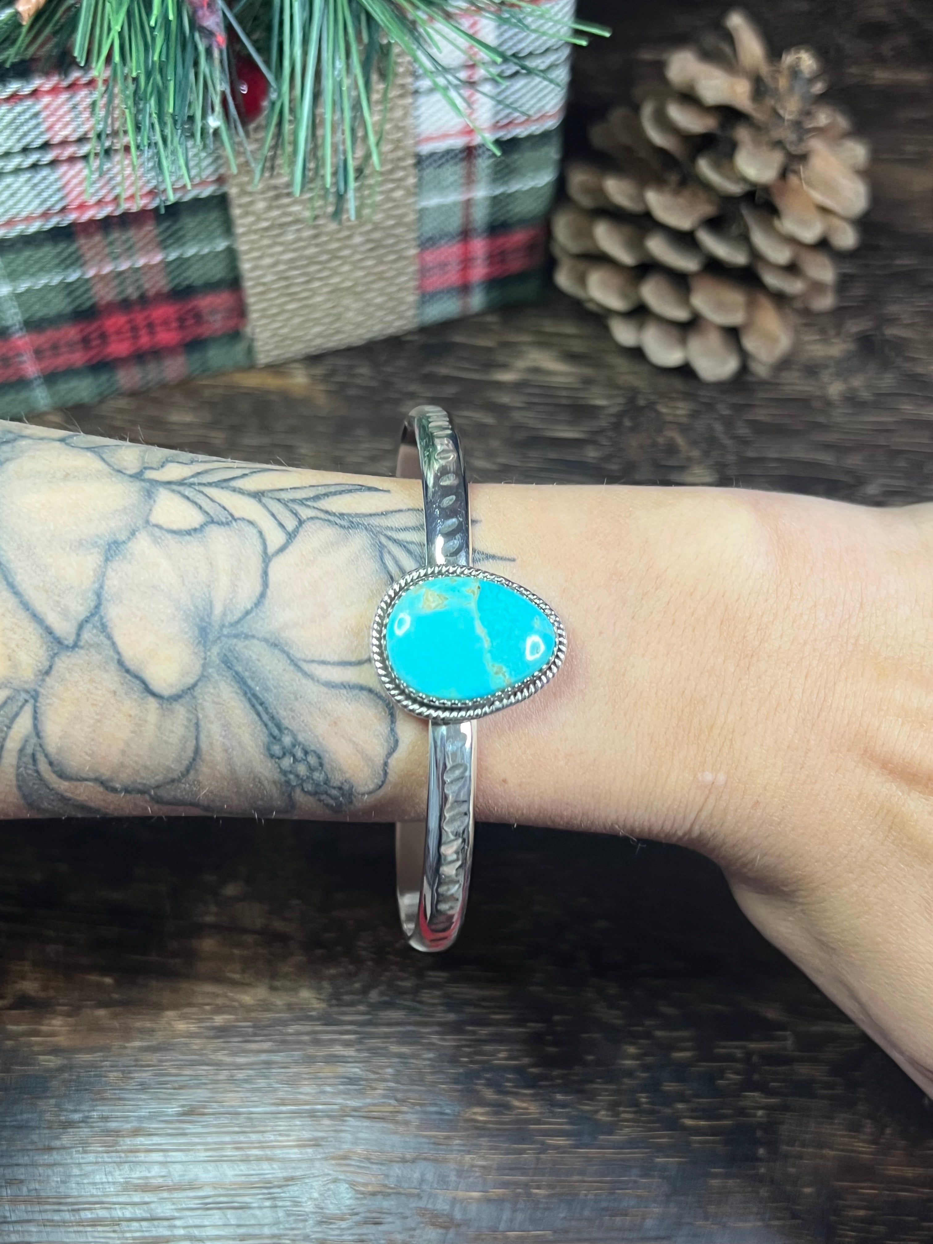 #8 Southwest Made Kingman Turquoise & Sterling Silver Cuff Bracelet