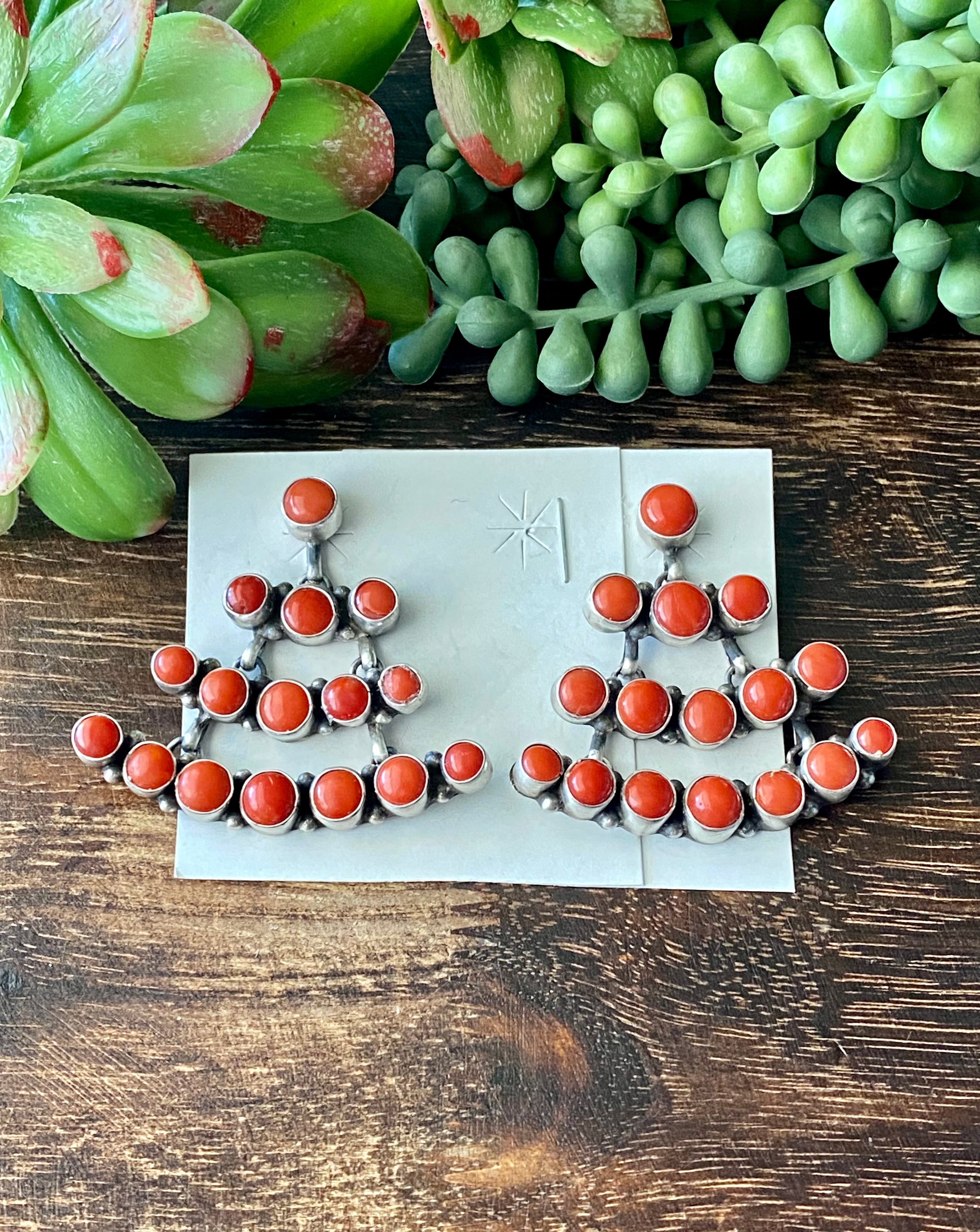 Tatum Skeets Mediterranean Coral & Sterling Silver Post Dangle Earrings