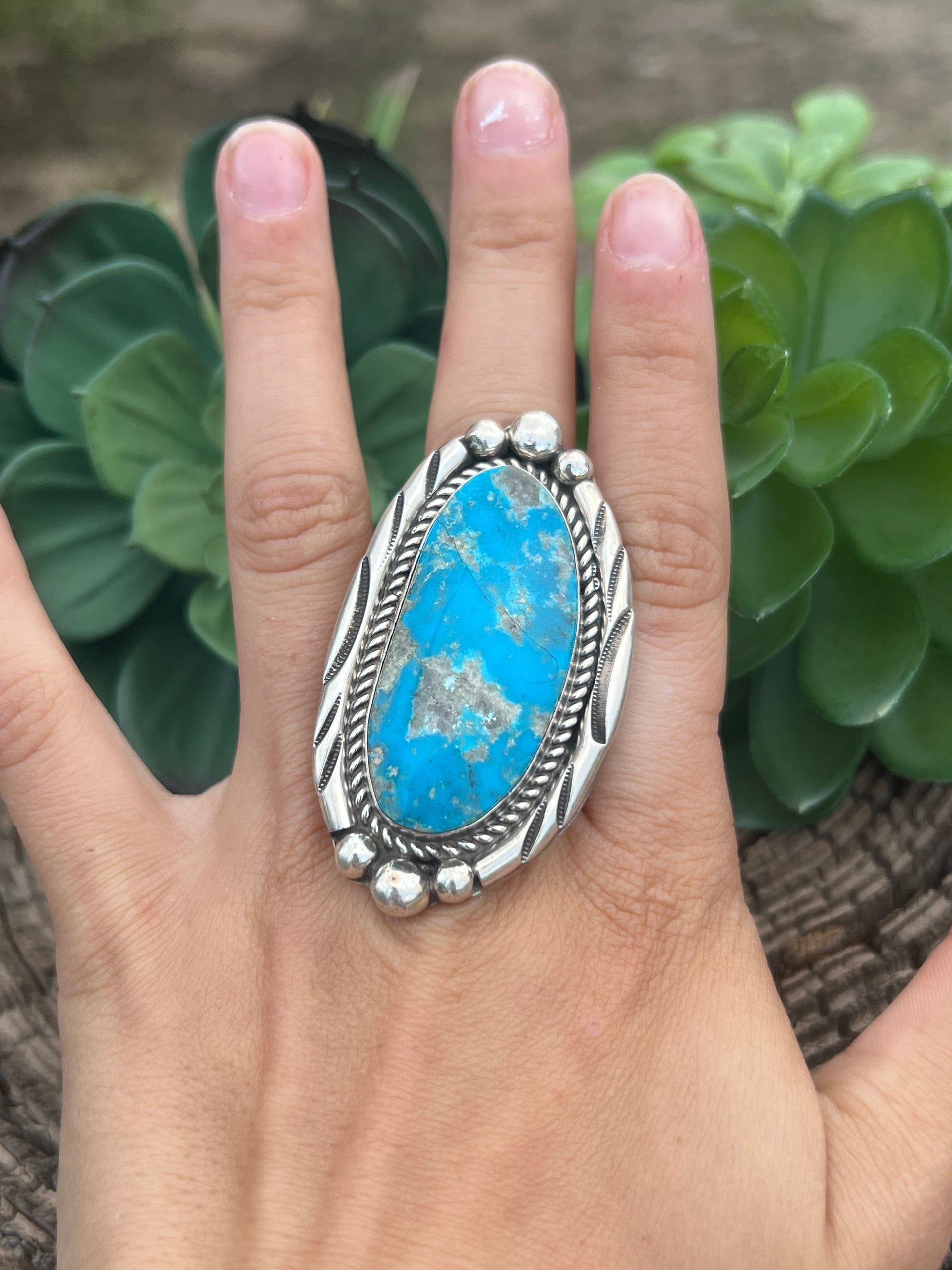 Tony Yazzie Kingman Turquoise & Sterling Silver Adjustable Ring Size 8.5