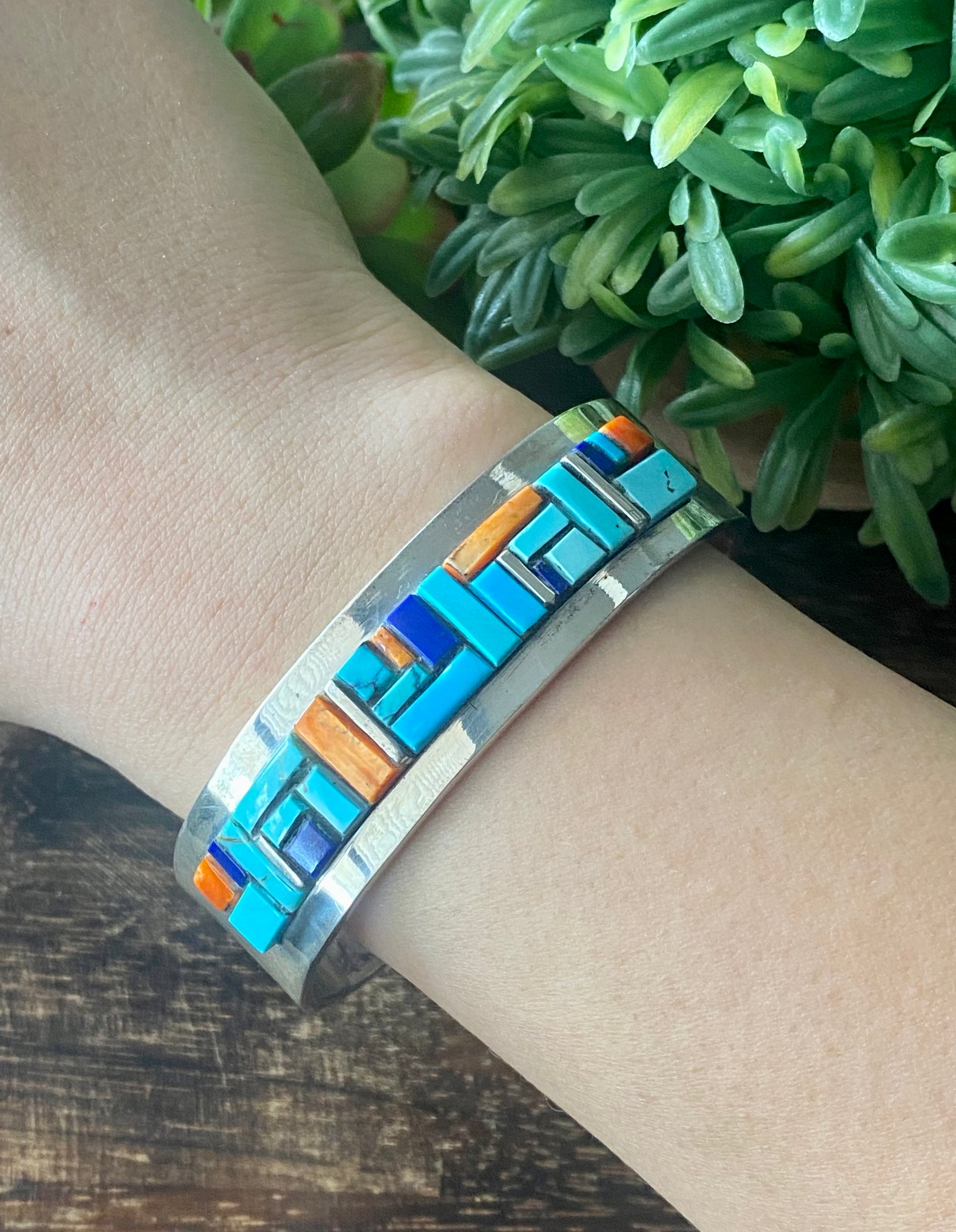 Edward Becenti Multi Stone & Sterling Silver Cobblestone Cuff Bracelet