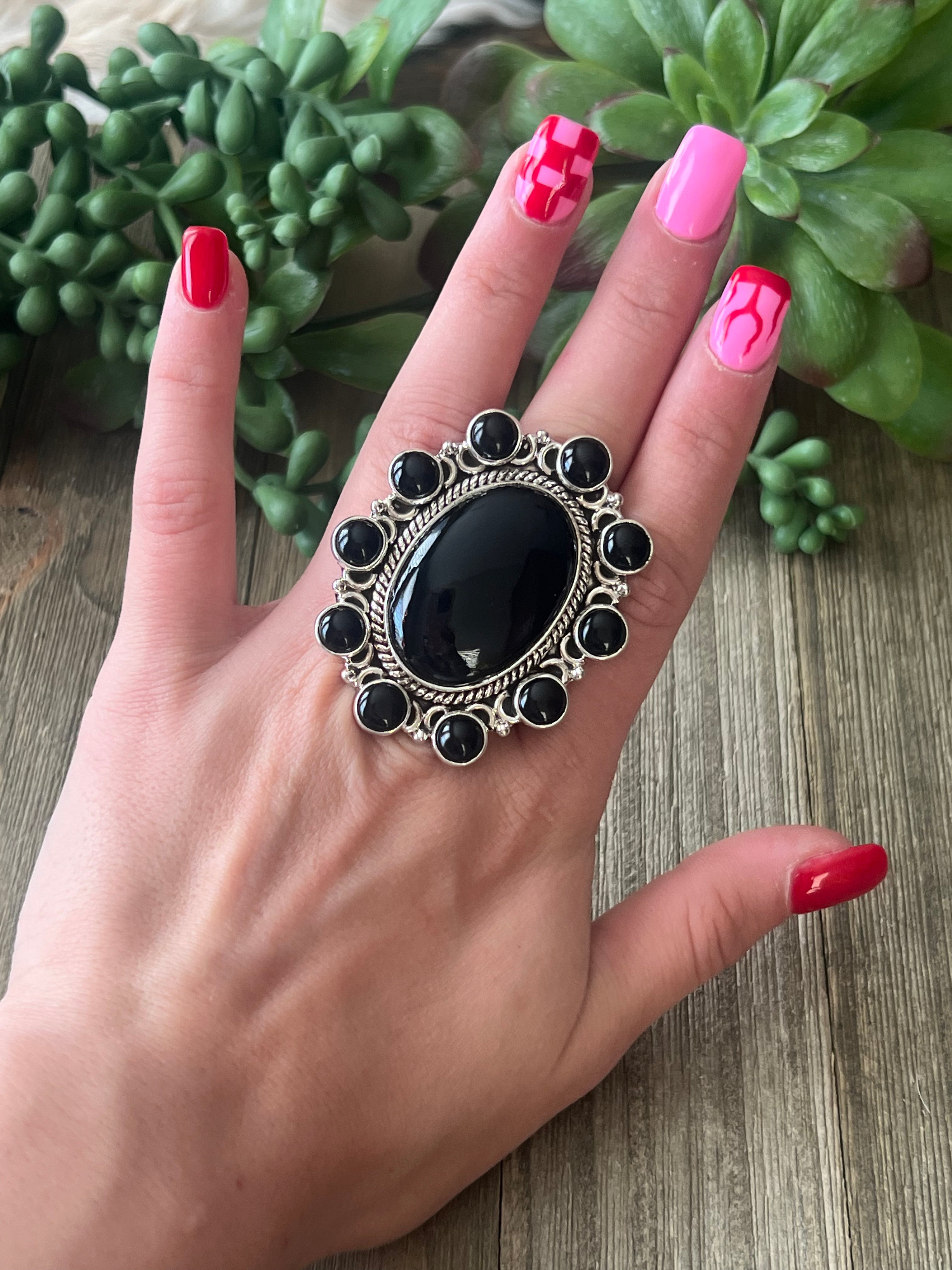 Southwest Made Onyx & Sterling Silver Adjustable Ring