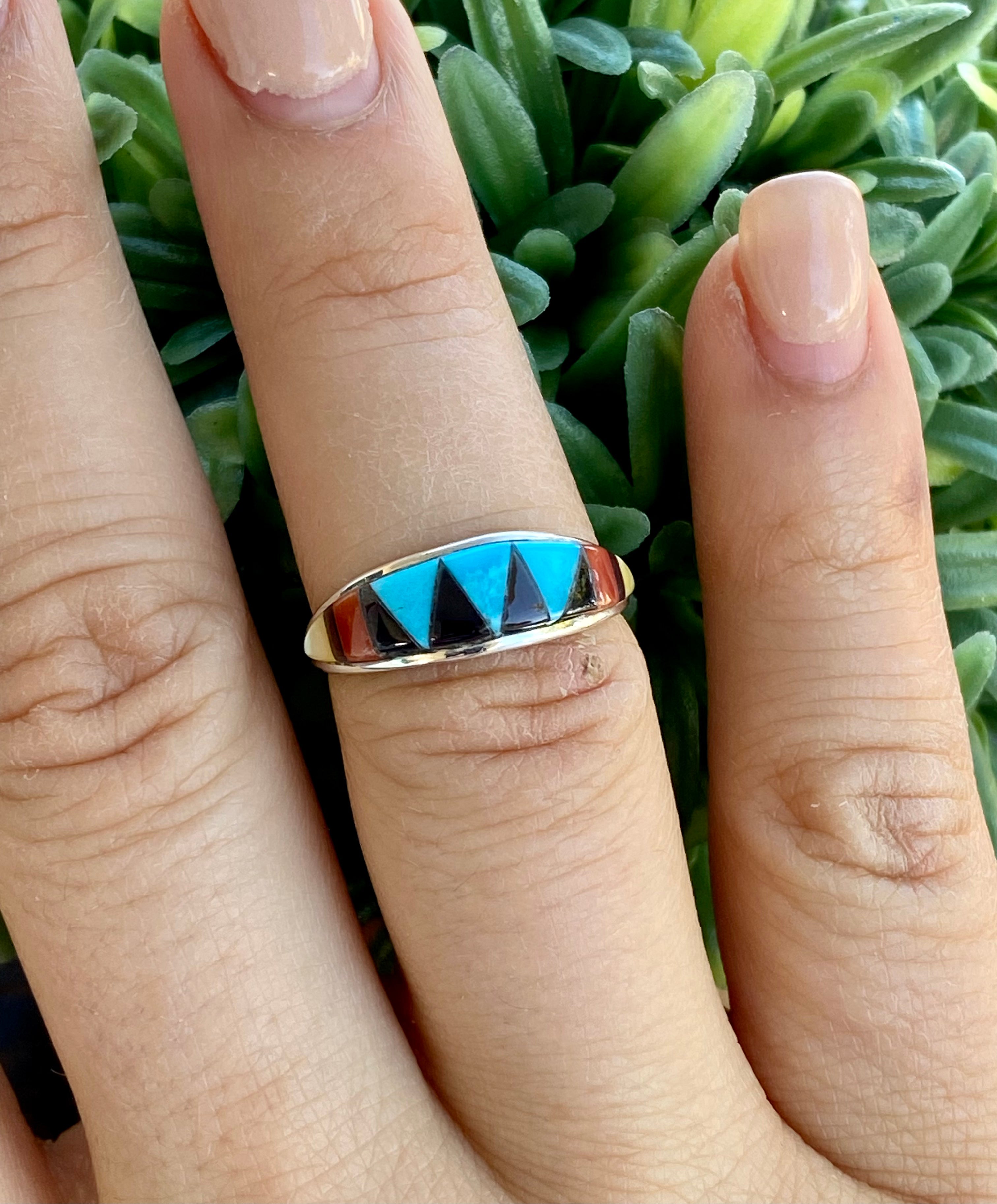 Zuni Made Multi Stone & Sterling Silver Inlay Ring