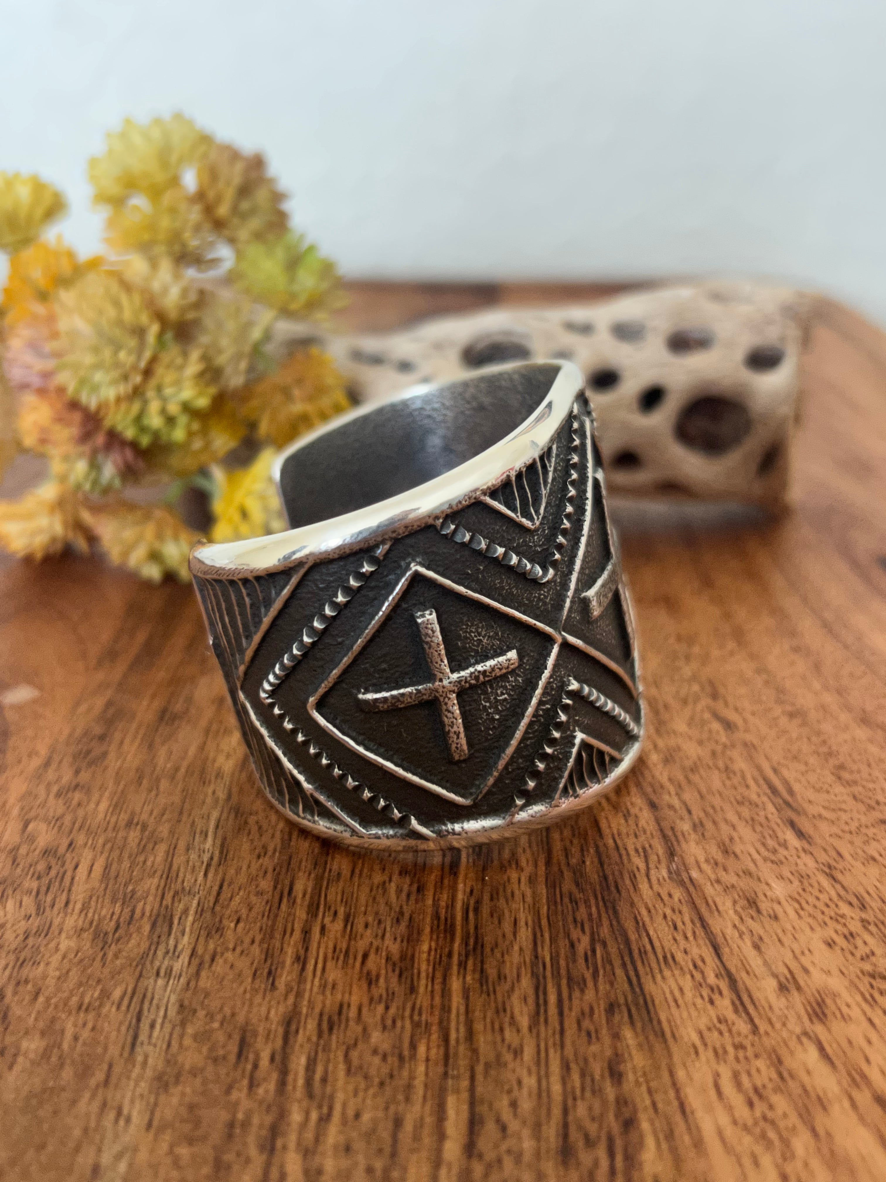 Stanford Yazzie Sterling Silver Cross Cuff Bracelet