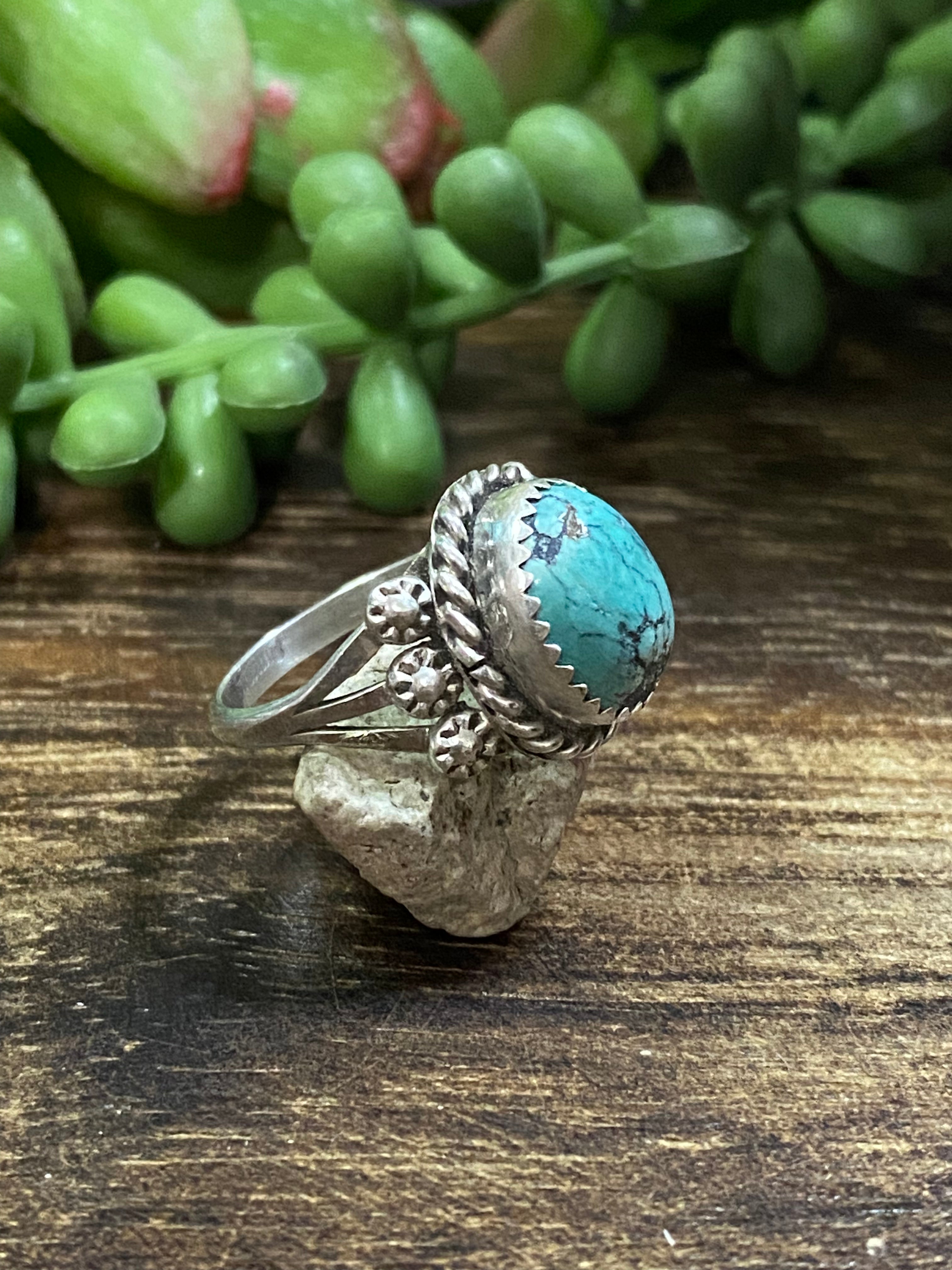 Navajo Made Kingman Turquoise & Sterling Silver Ring Size 7