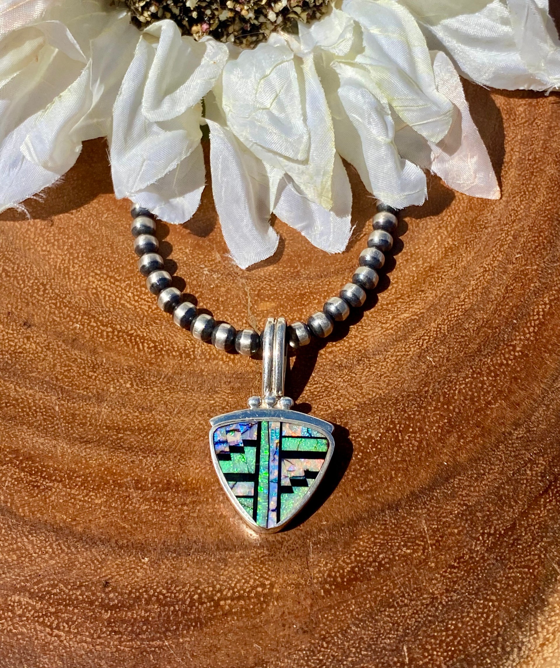 Navajo Made Multi Stone & Sterling Silver Inlay Pendant
