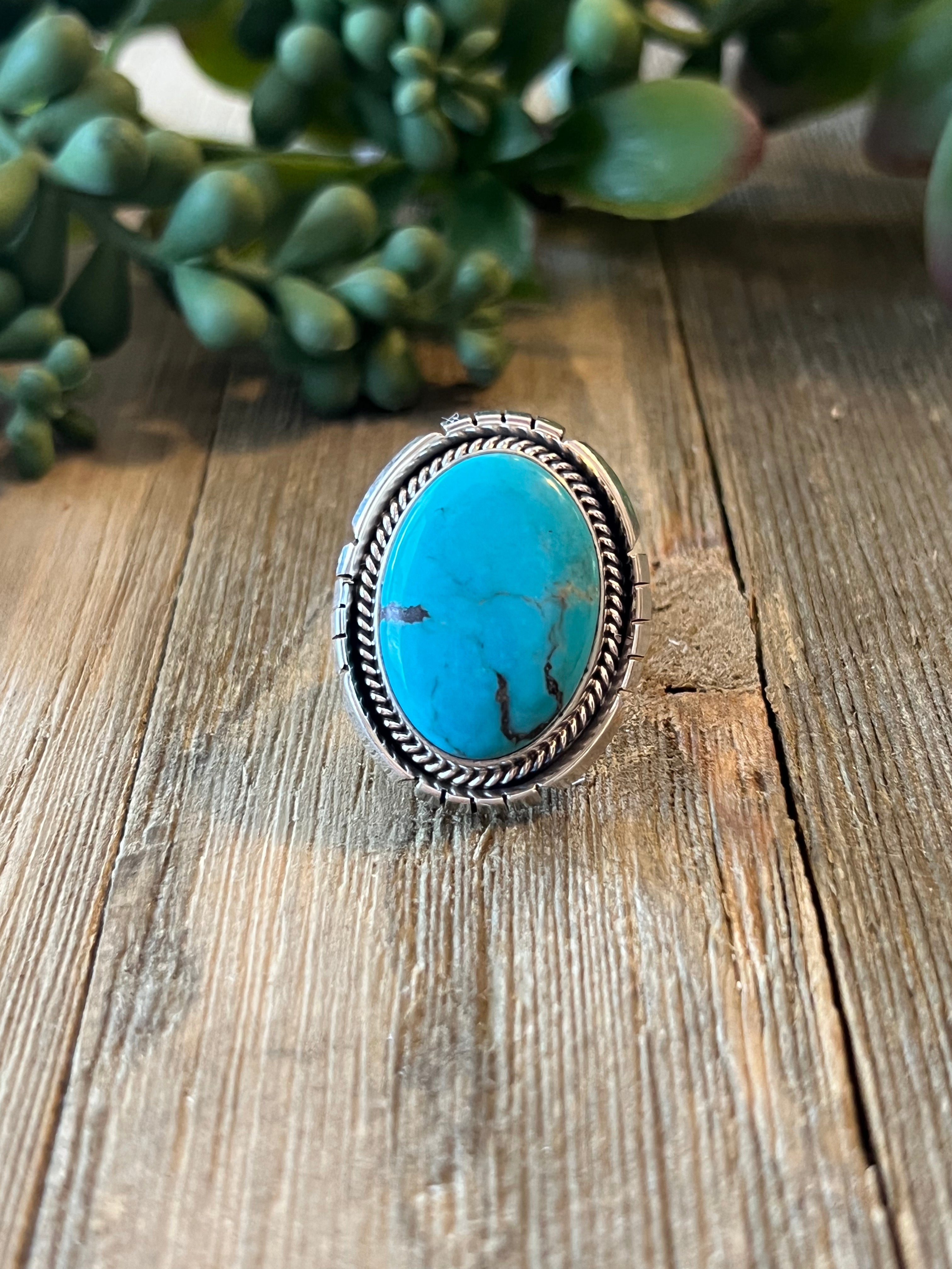 Navajo Made Kingman Turquoise & Sterling Silver Ring Size 5.75