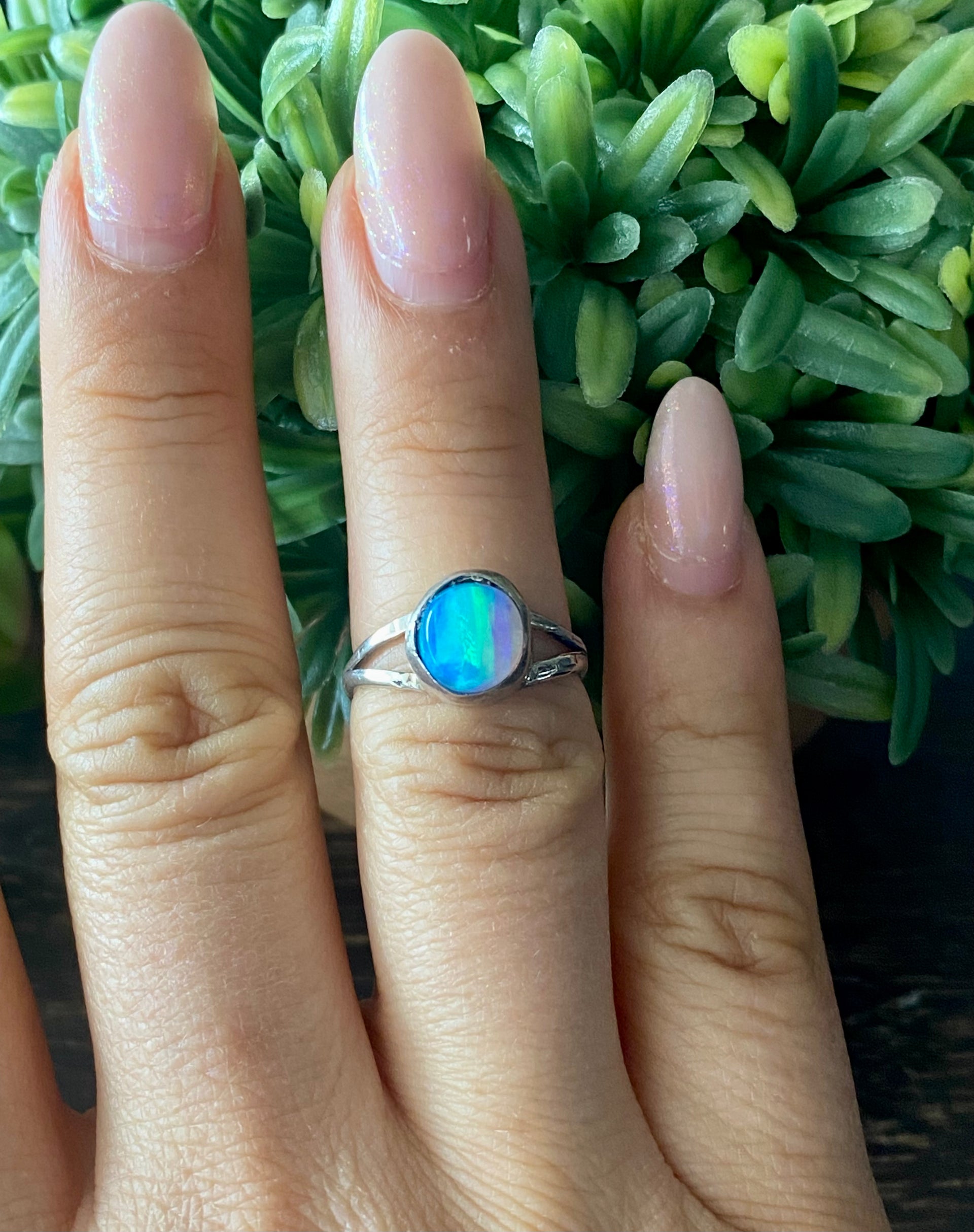 Navajo Made Blue Opal & Sterling Silver Ring Size 5.5