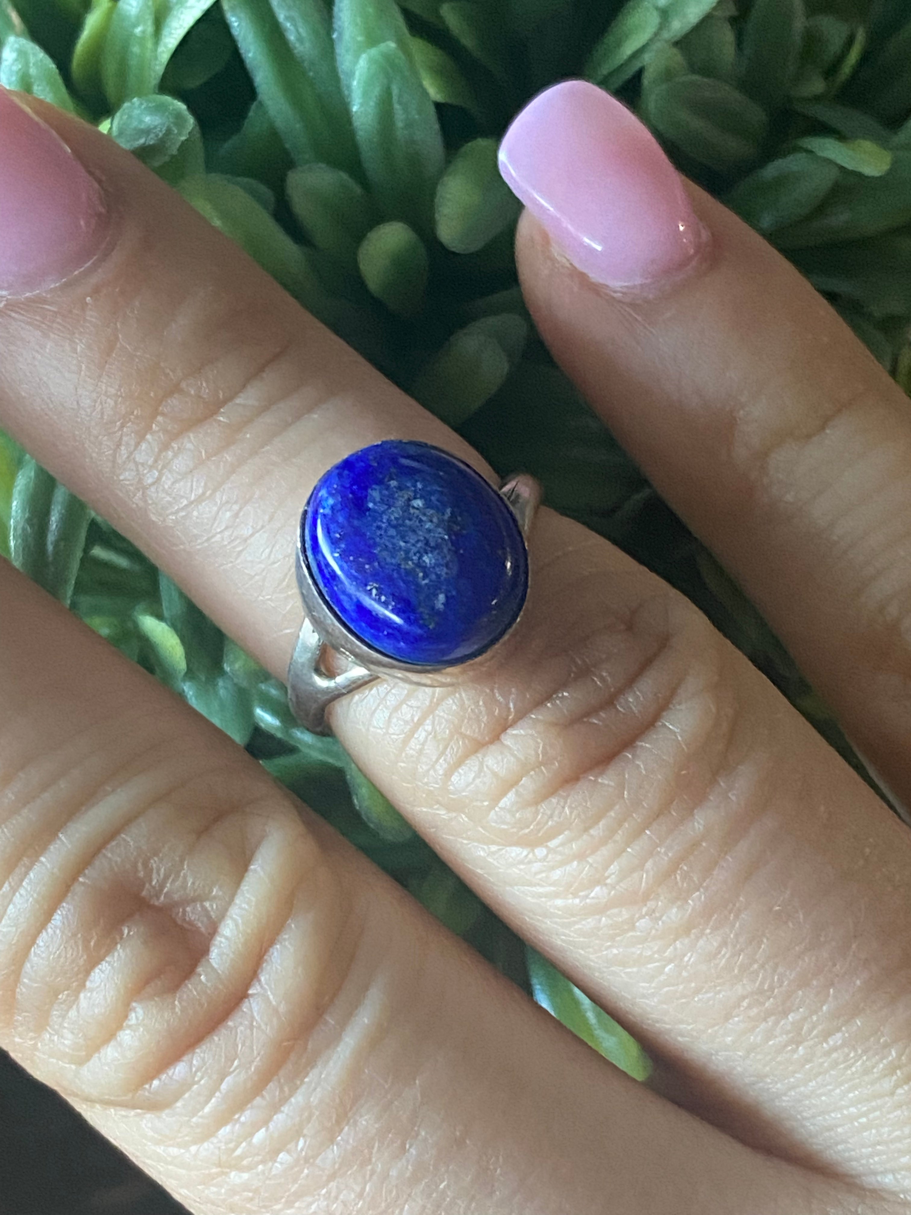 Navajo Made Lapis & Sterling Silver Ring Size 5.25