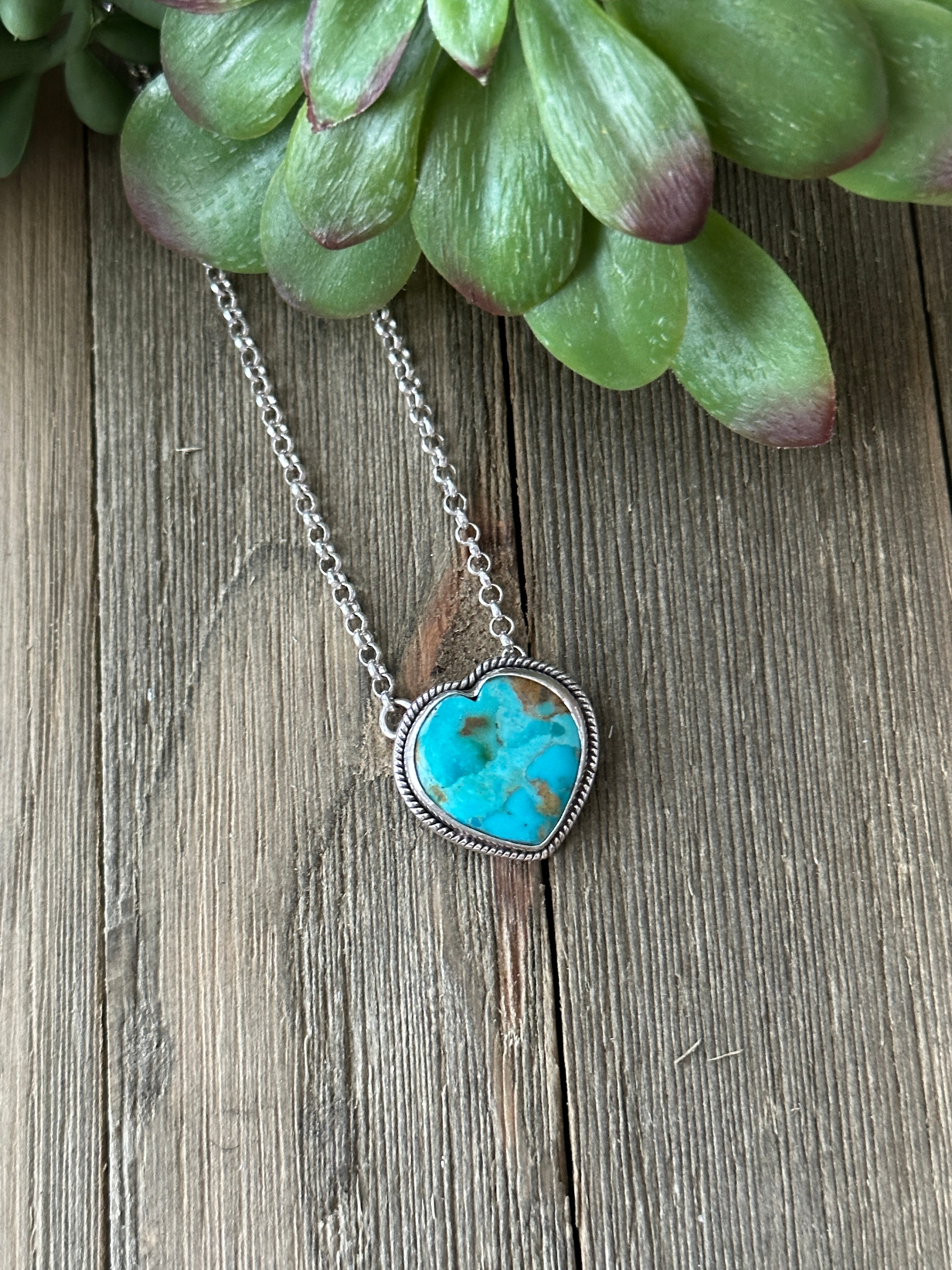 Southwest Made Turquoise & Sterling Silver Heart Necklace