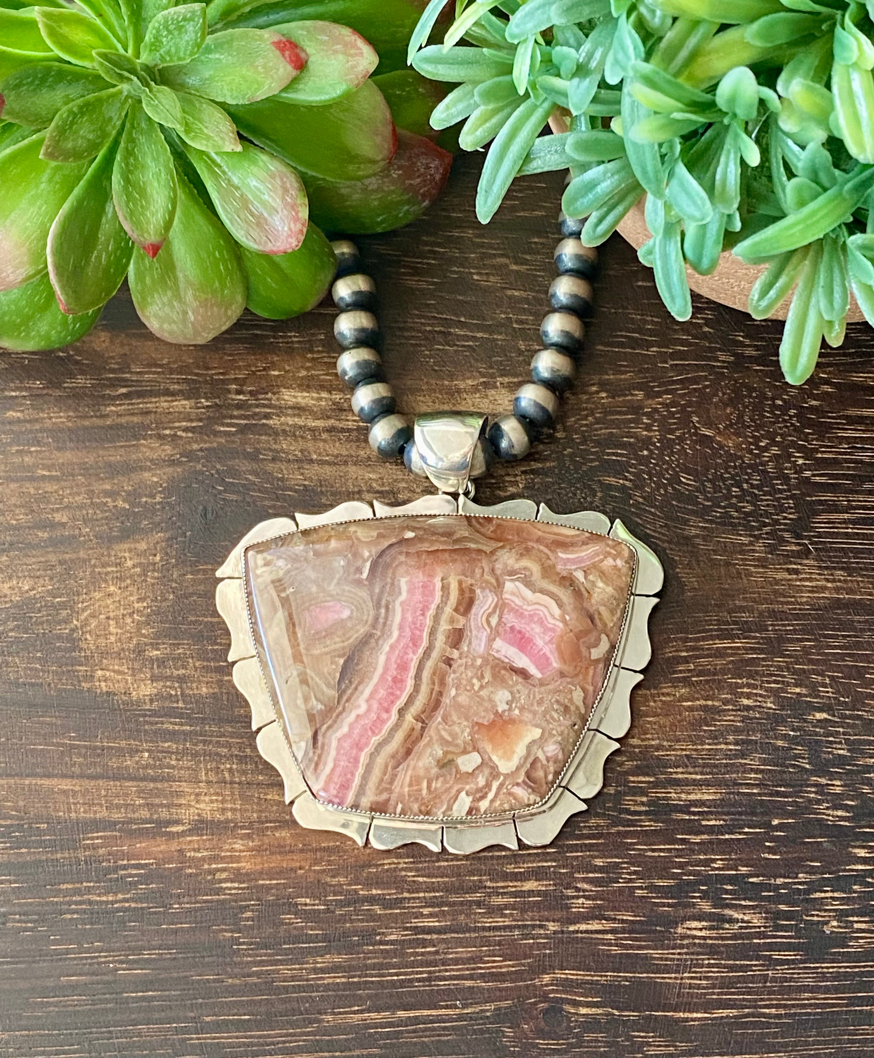 Larry Kay Rhodochrosite & Sterling Silver Pendant