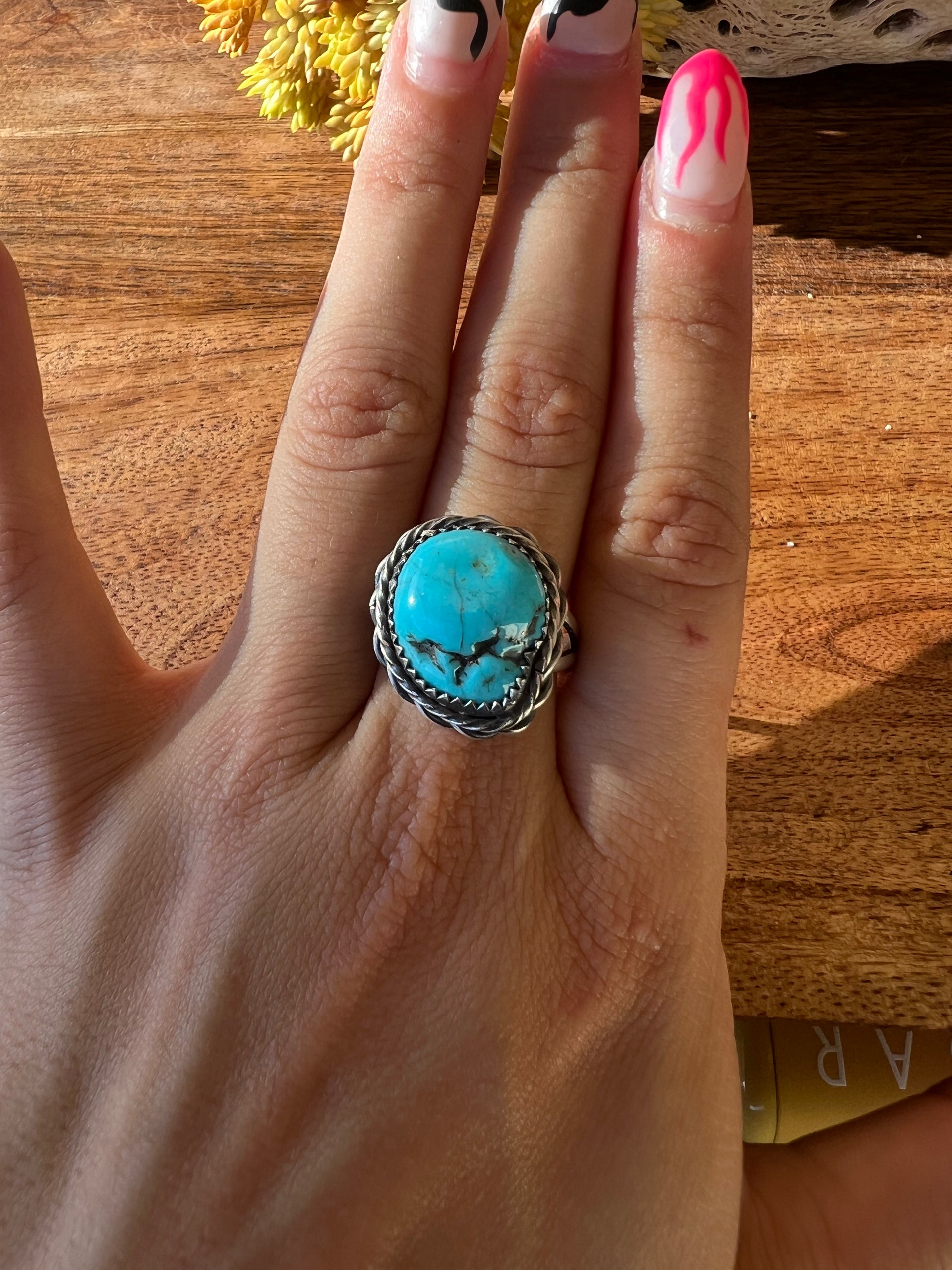 Eli Skeets Kingman Turquoise & Sterling Silver Ring Size 9