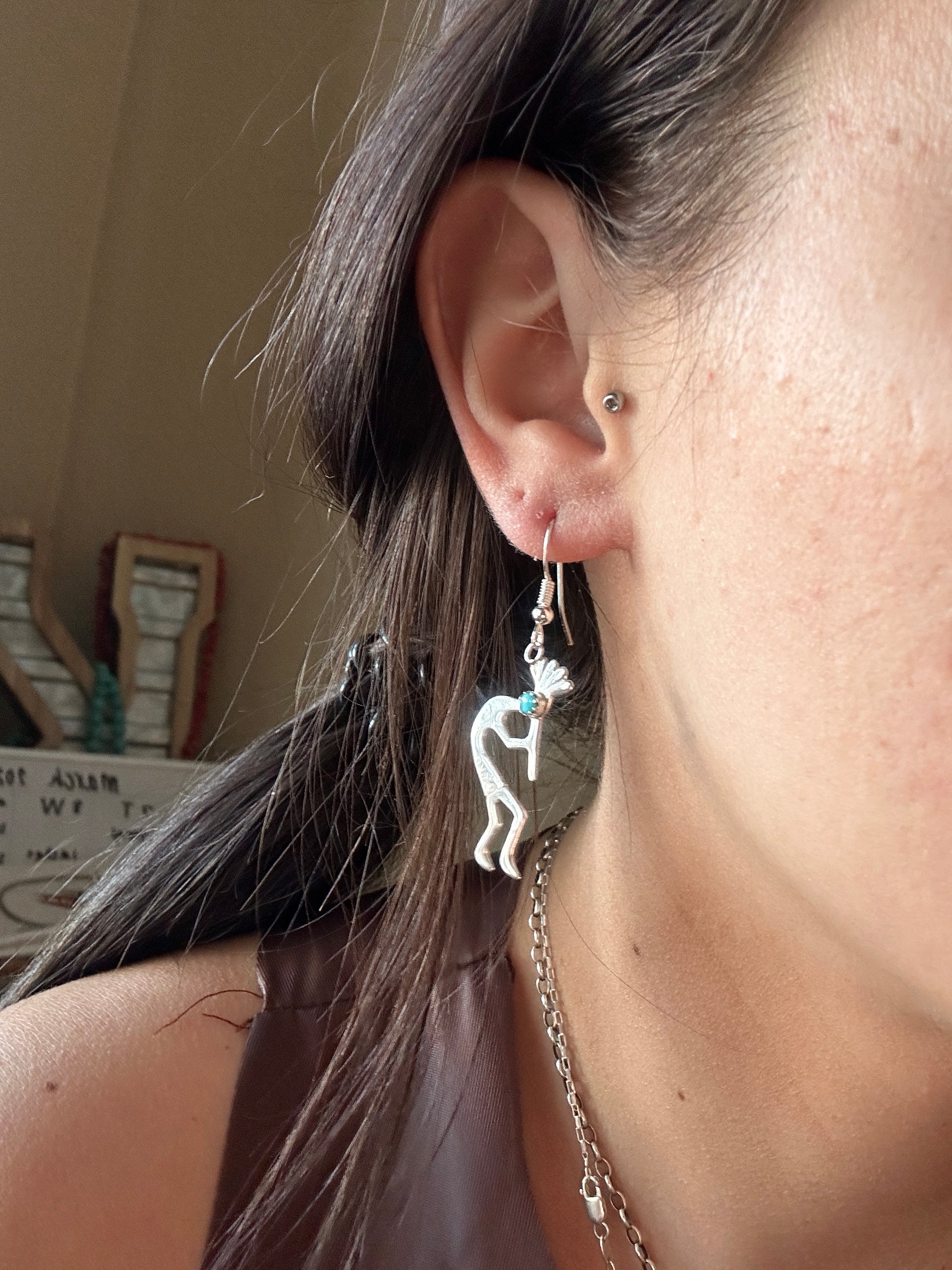 Navajo Made Sterling Silver & Sterling Silver Dangle Earrings