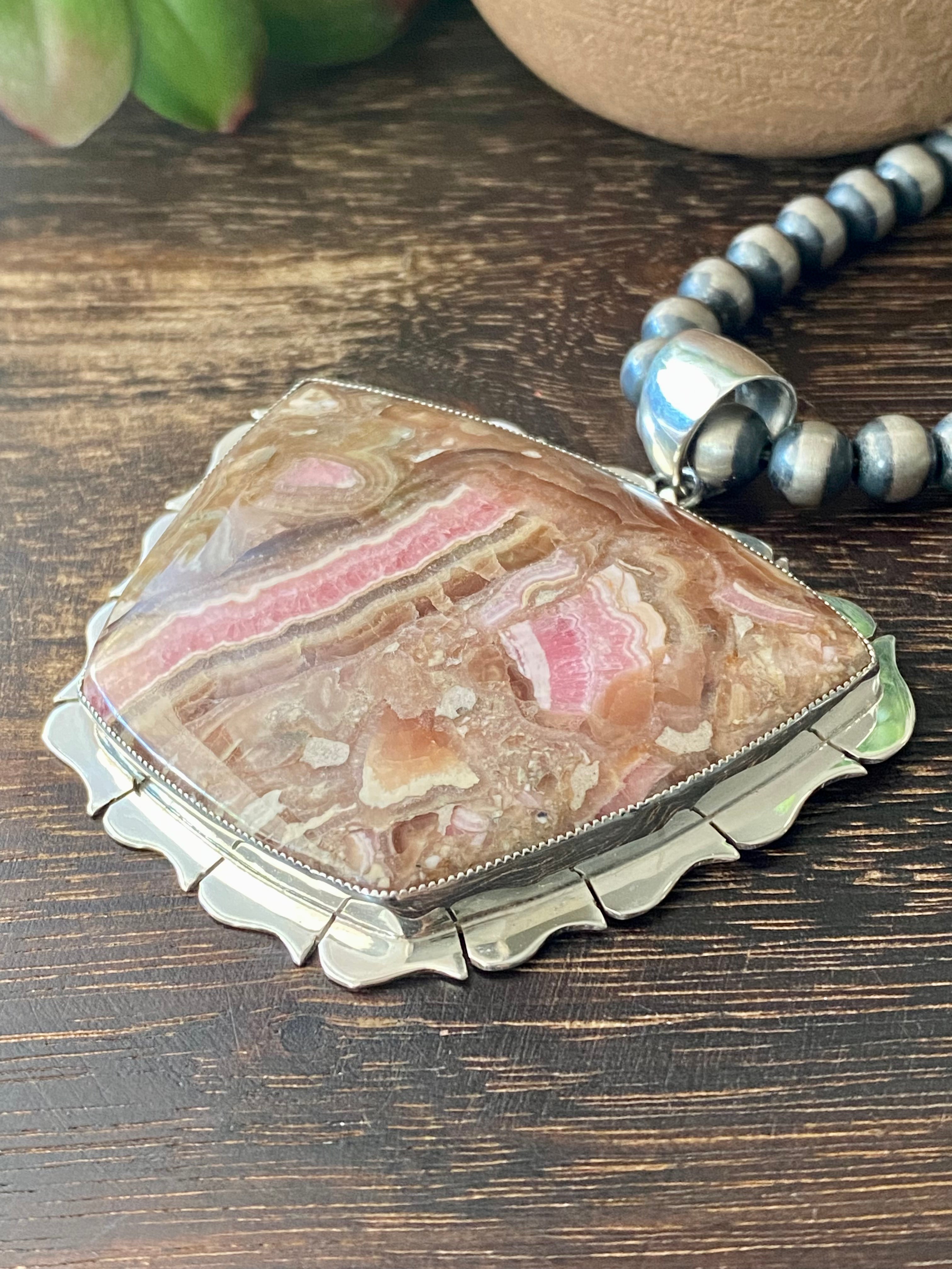 Larry Kay Rhodochrosite & Sterling Silver Pendant