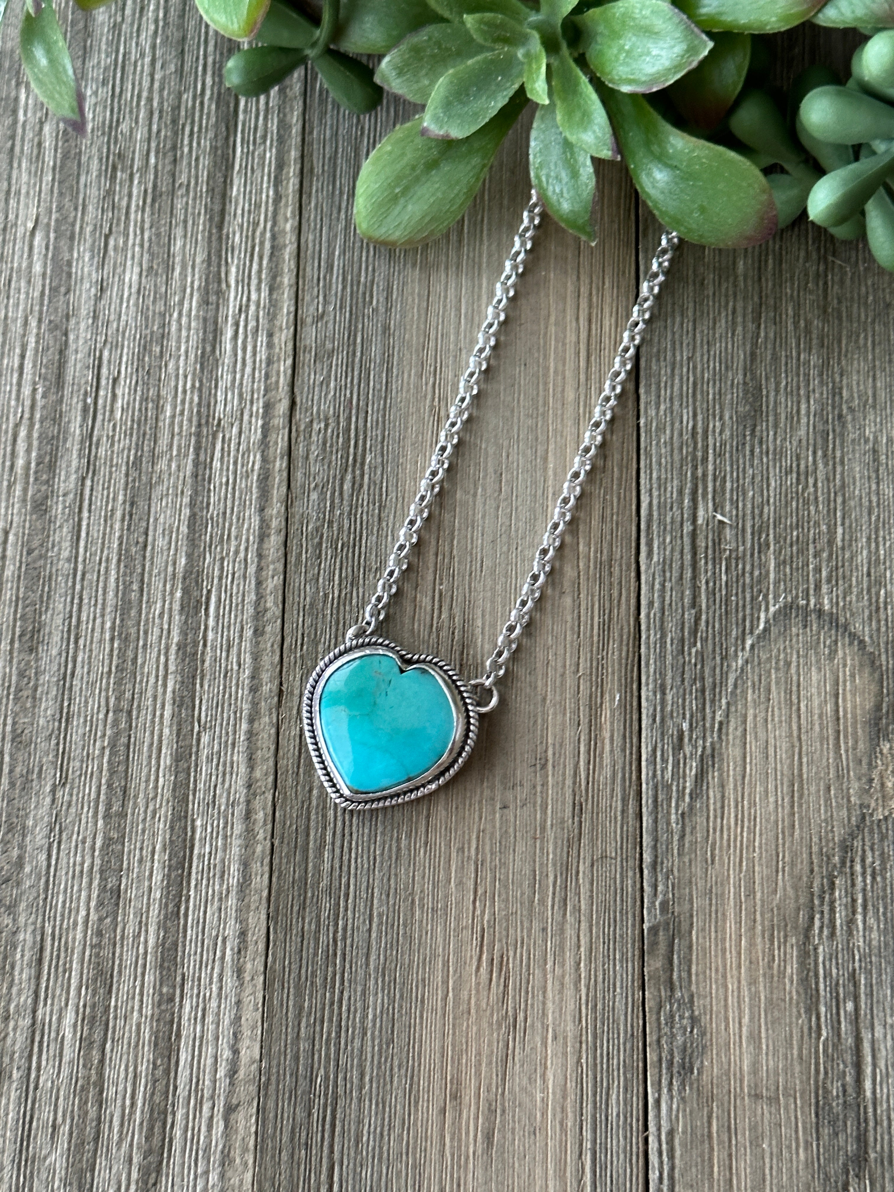 Southwest Made Turquoise & Sterling Silver Heart Necklace