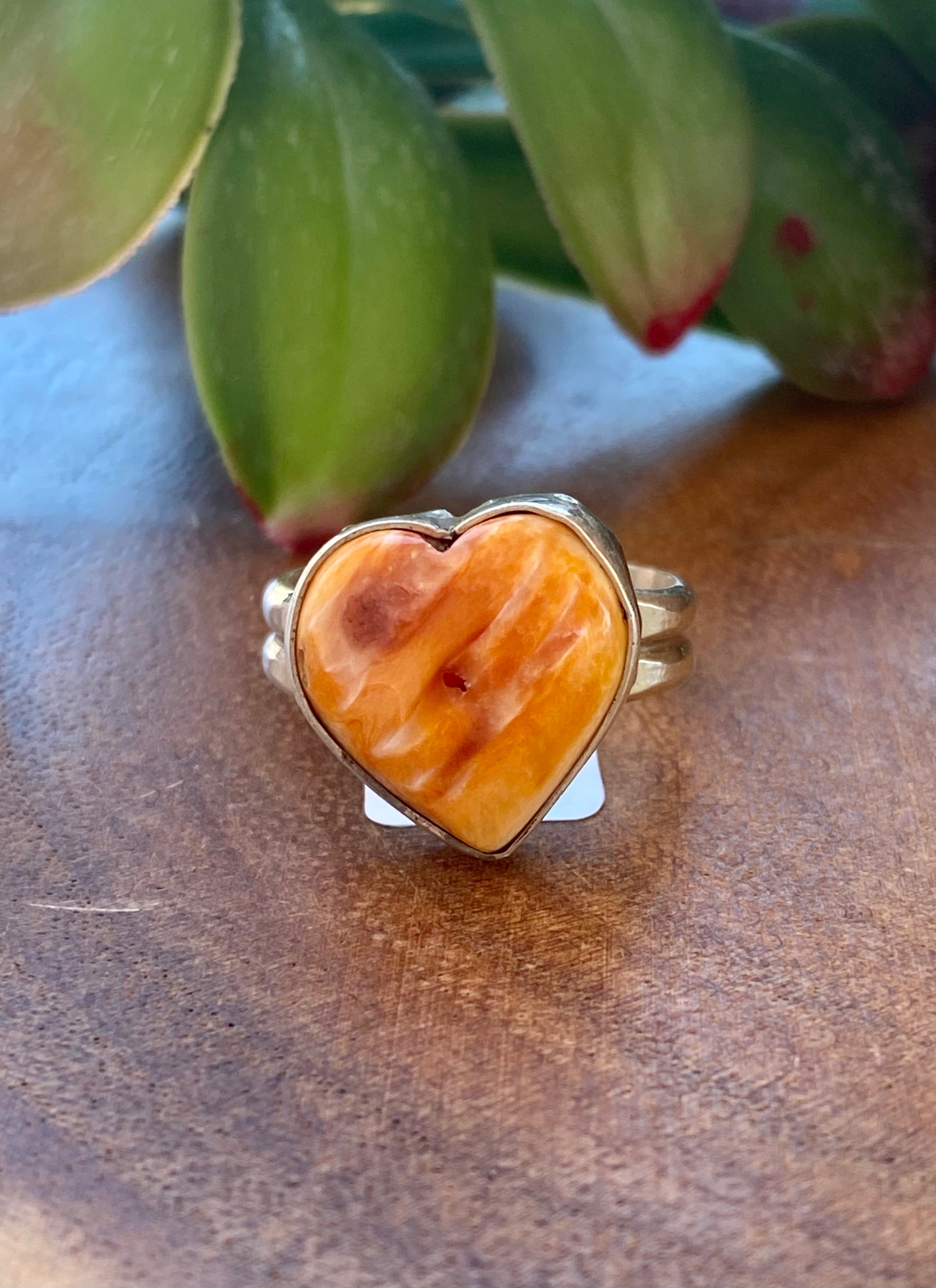 Rick Enriquez Spiny Oyster & Sterling Silver Heart Ring Size 8.5