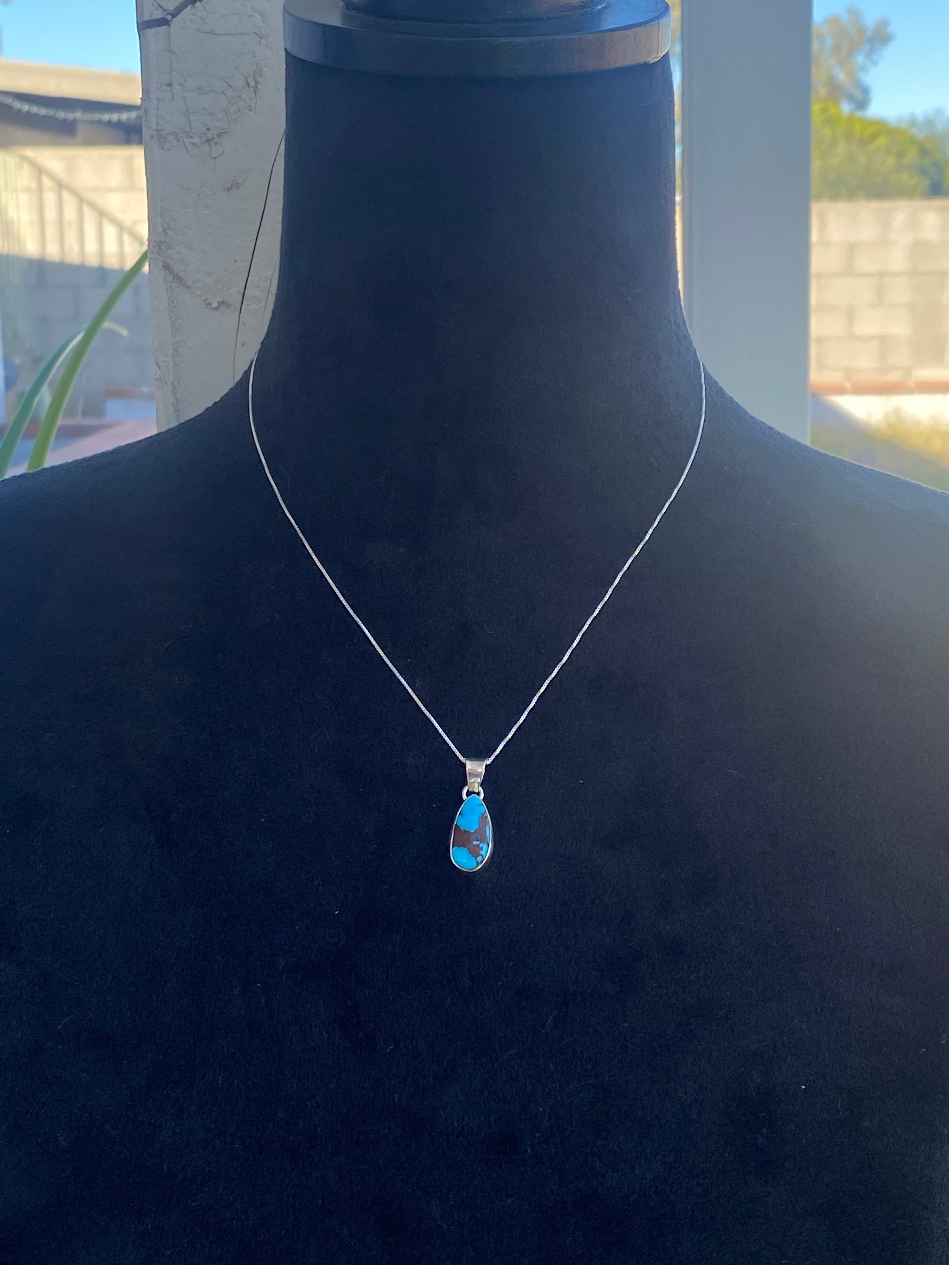 Navajo Made Egyptian Turquoise & Sterling Silver Necklace