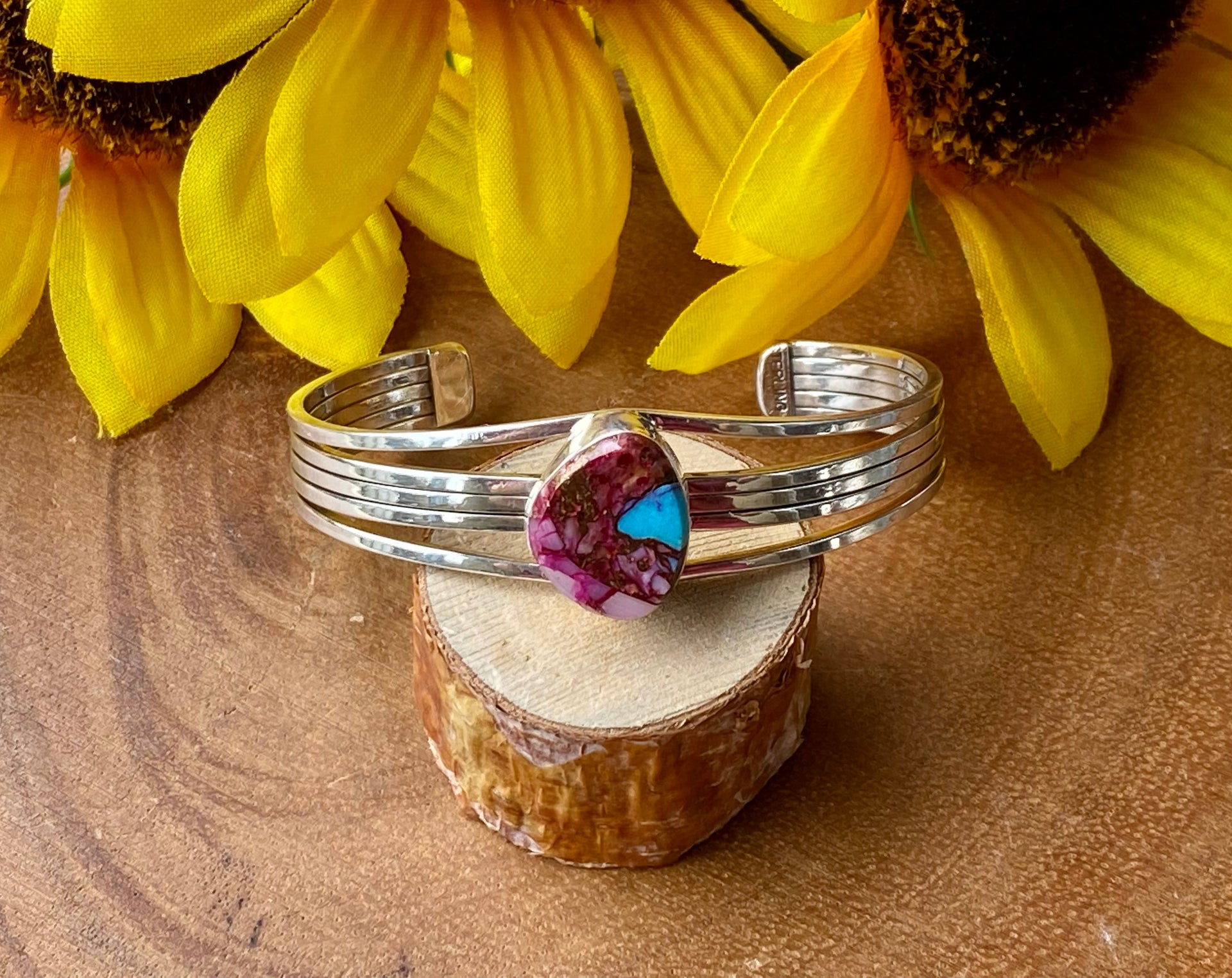 Navajo Pink Mohave Turquoise & Sterling Silver Cuff Bracelet