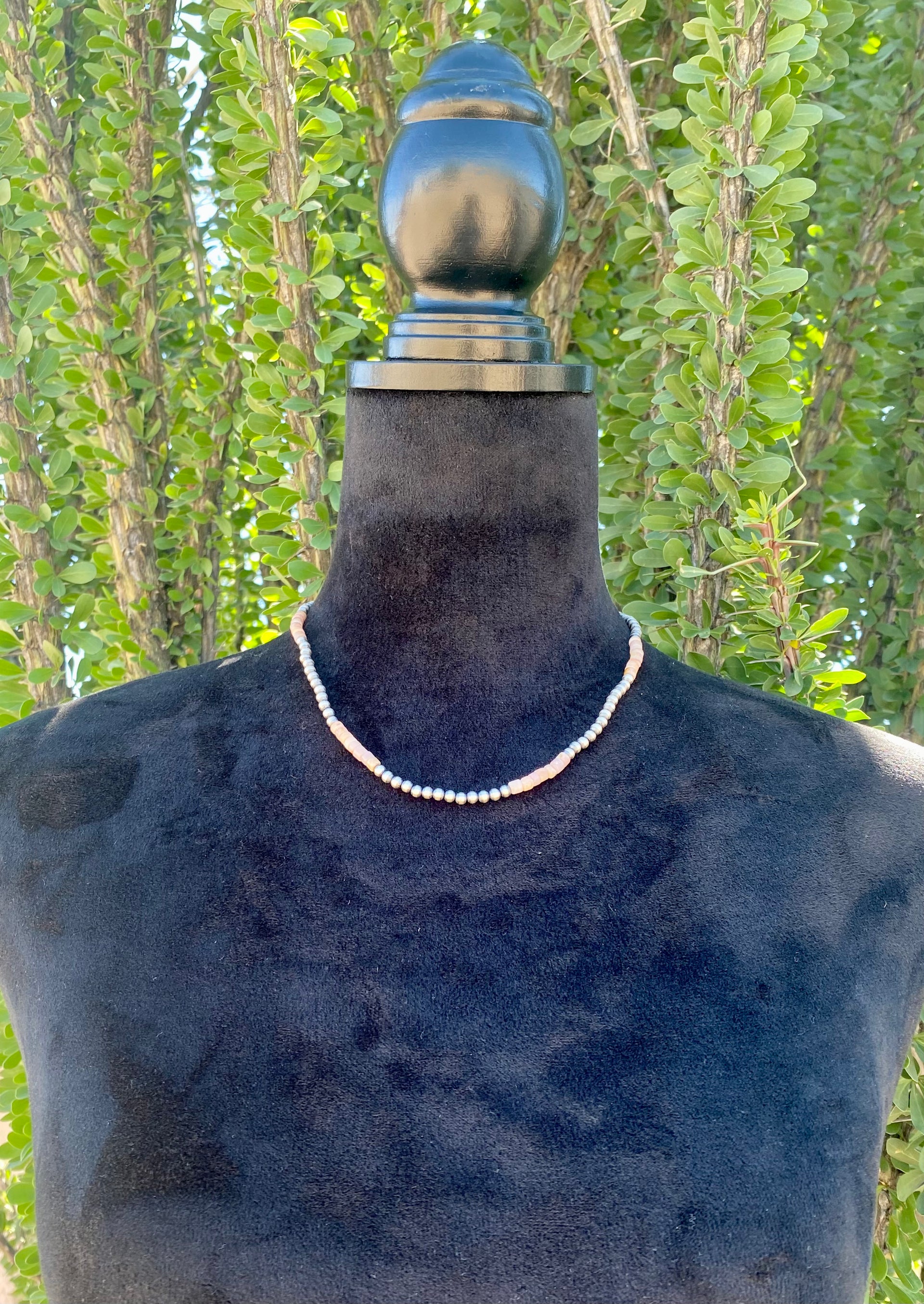Navajo Made Pink Opal & Sterling Silver 4 MM 18 Inch Pearl Necklace