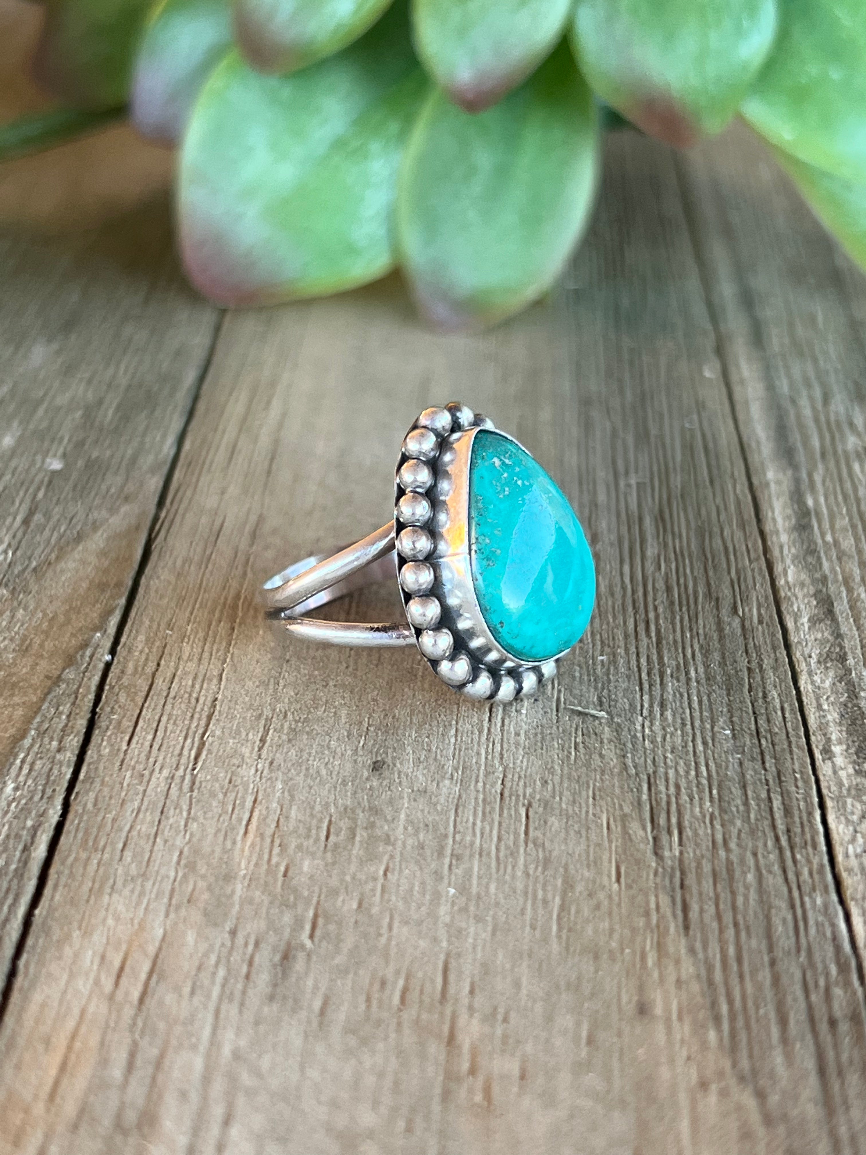 Navajo Made Kingman Turquoise & Sterling Silver Ring Size 5.75