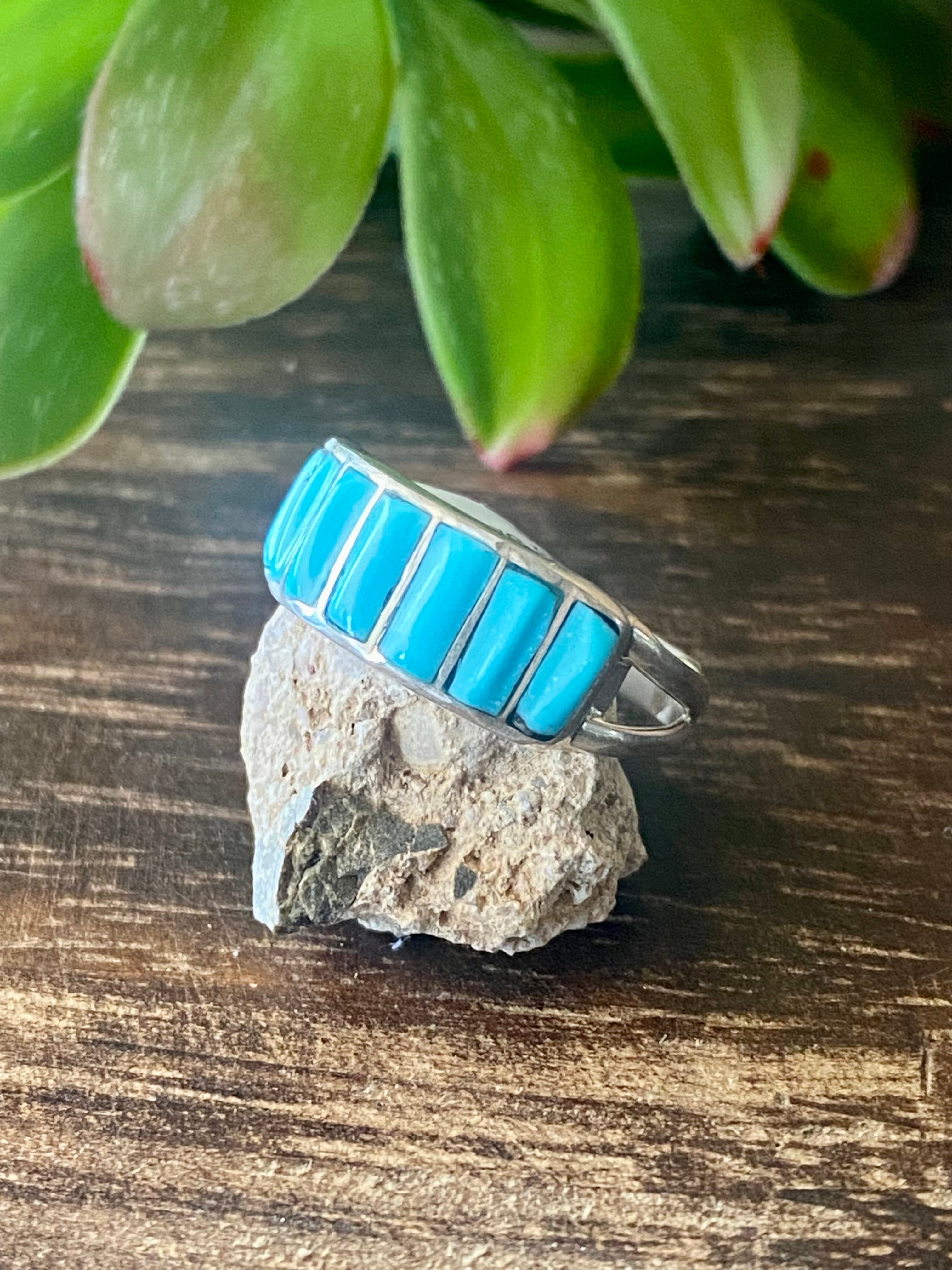 Mira Payesnta Turquoise & Sterling Silver Inlay Ring Size 10.5
