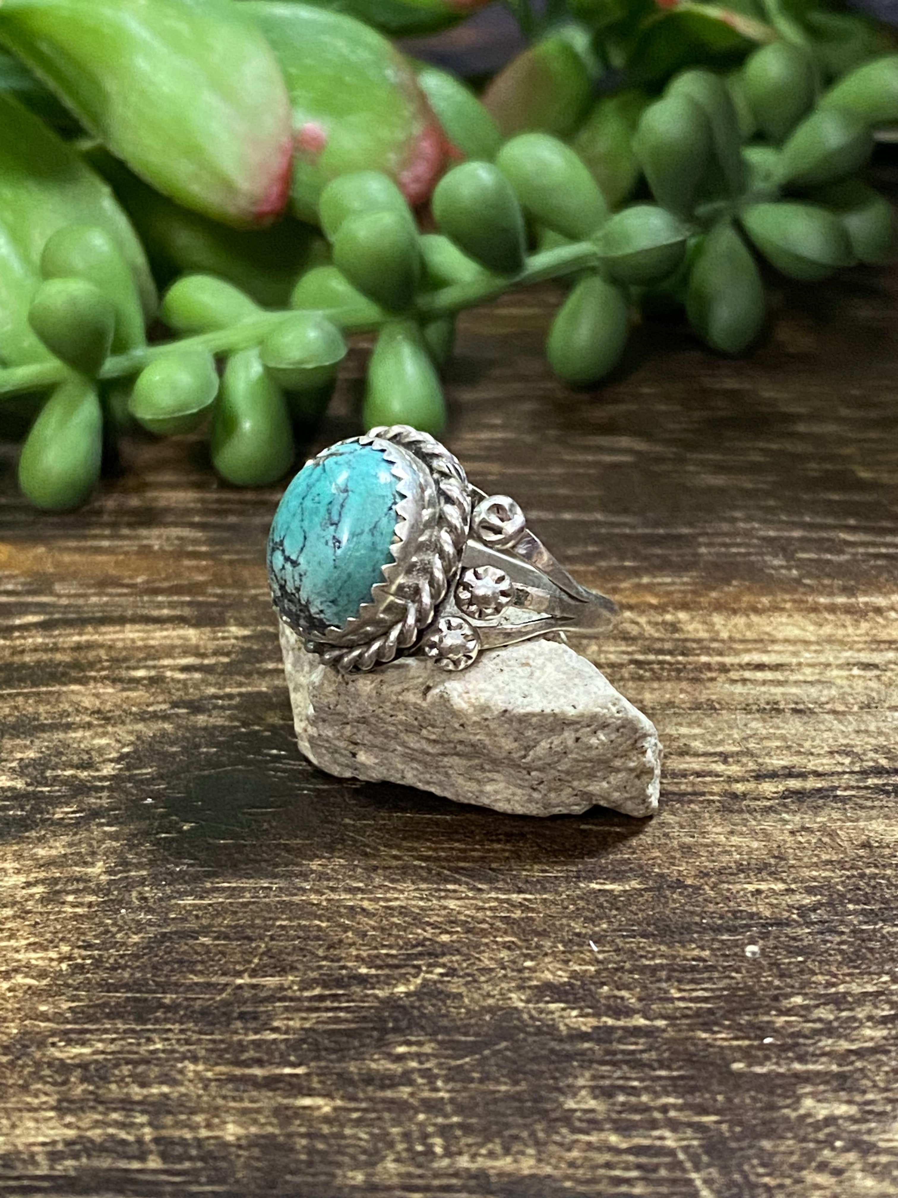 Navajo Made Kingman Turquoise & Sterling Silver Ring Size 7