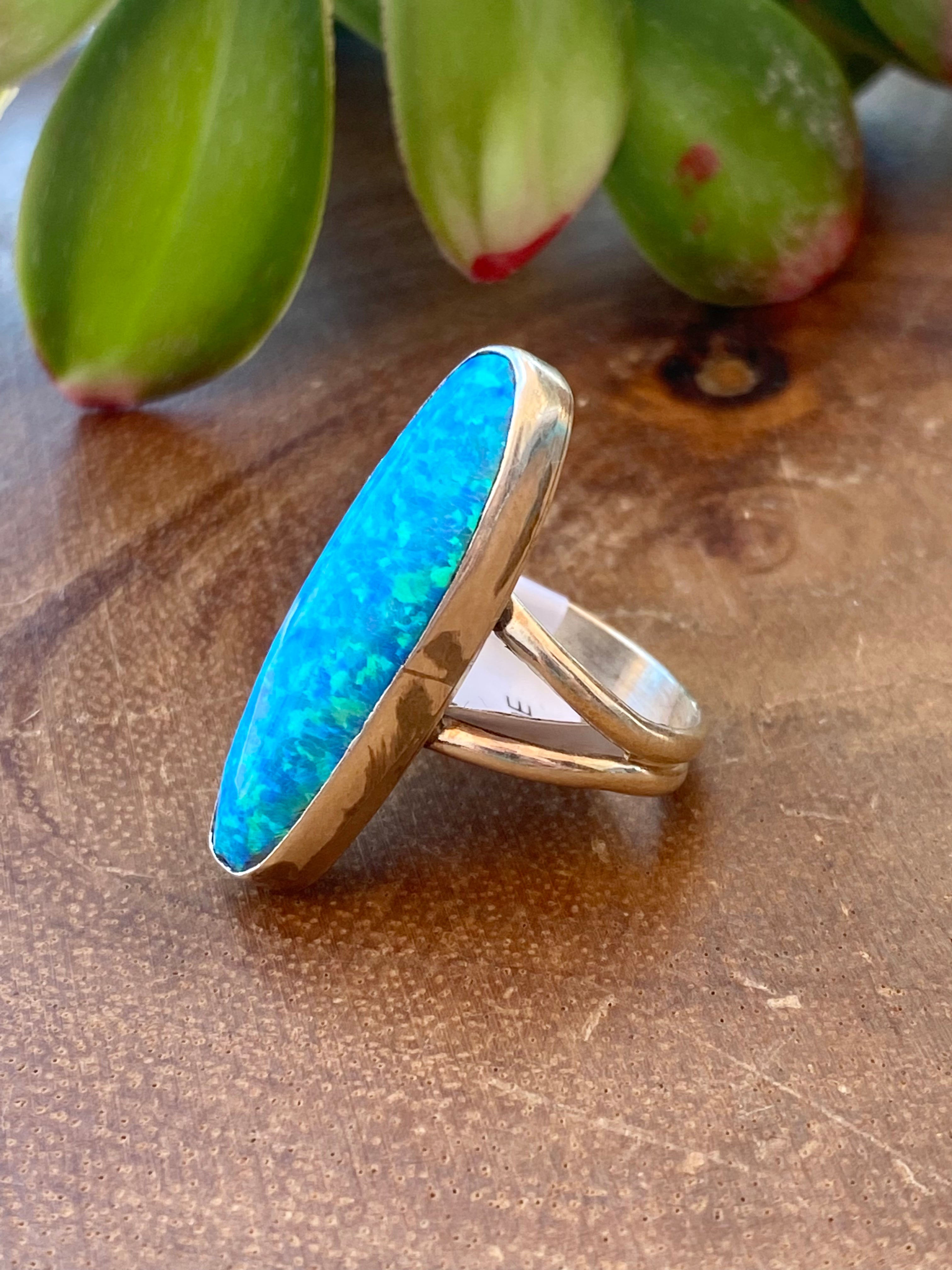 Nelson Wood Blue Opal & Sterling Silver Ring Size 6