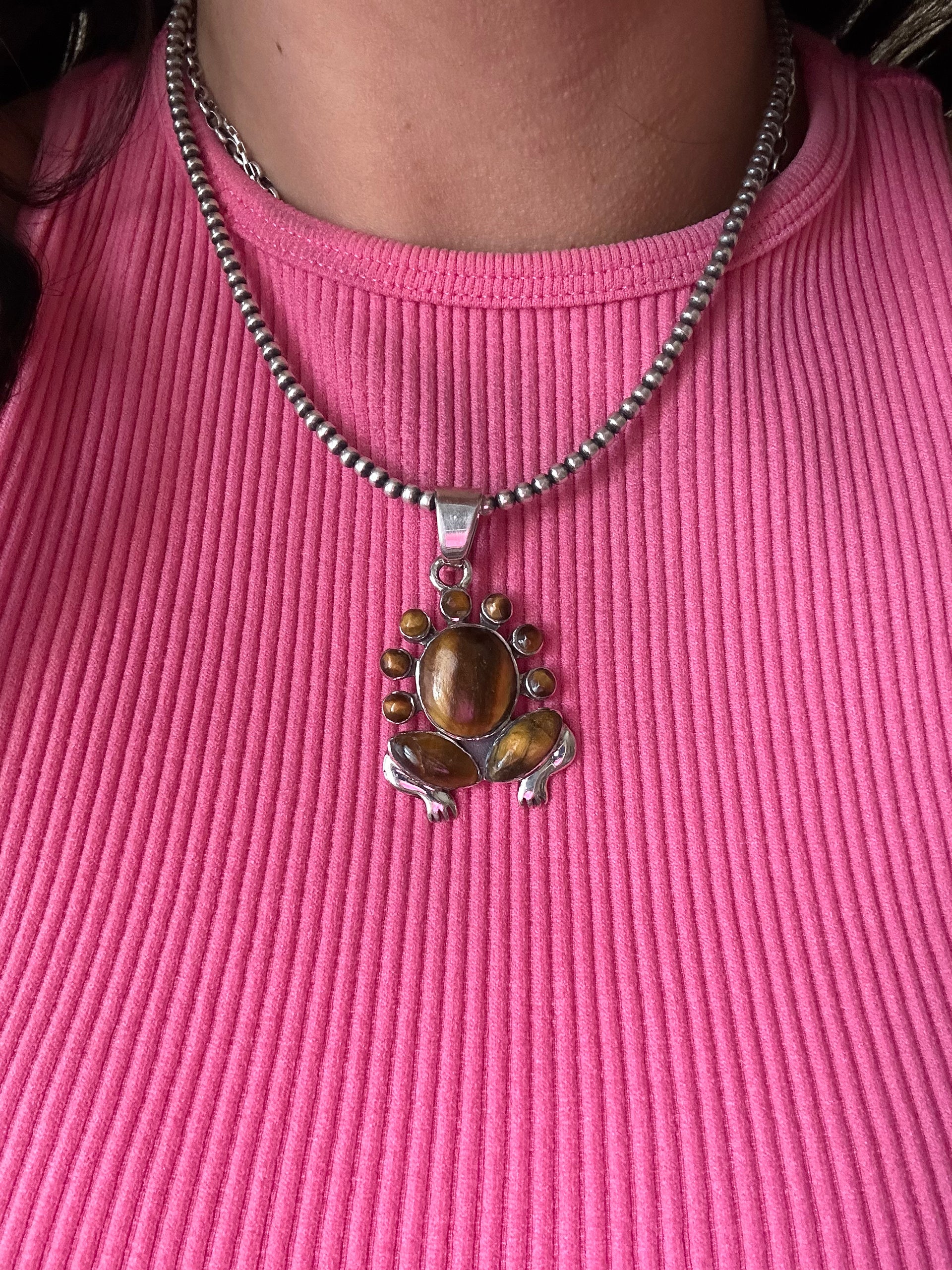 Navajo Made Tiger Eye & Sterling Silver Pendant