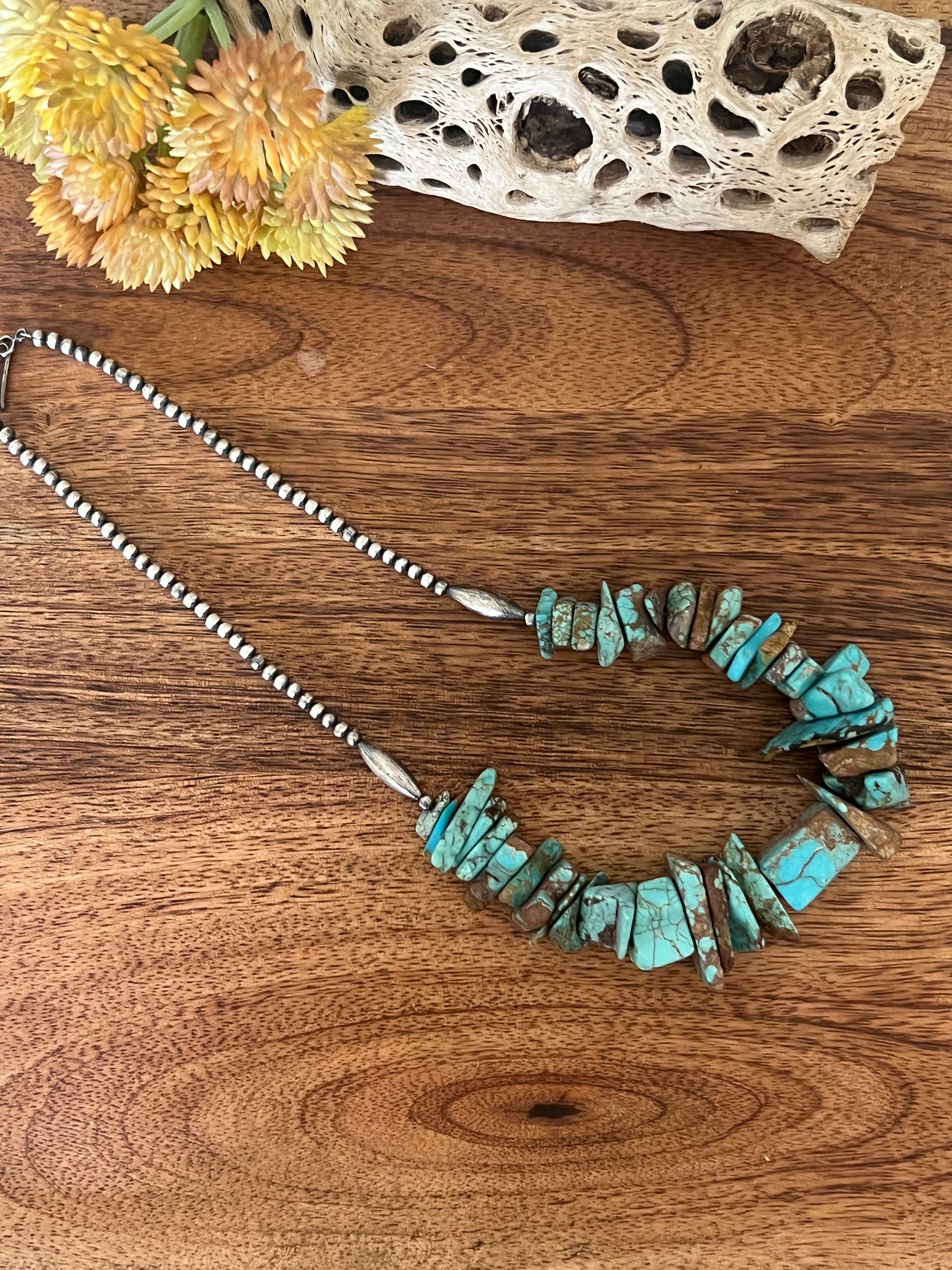 Navajo Made #8 Turquoise & Sterling Silver Necklace