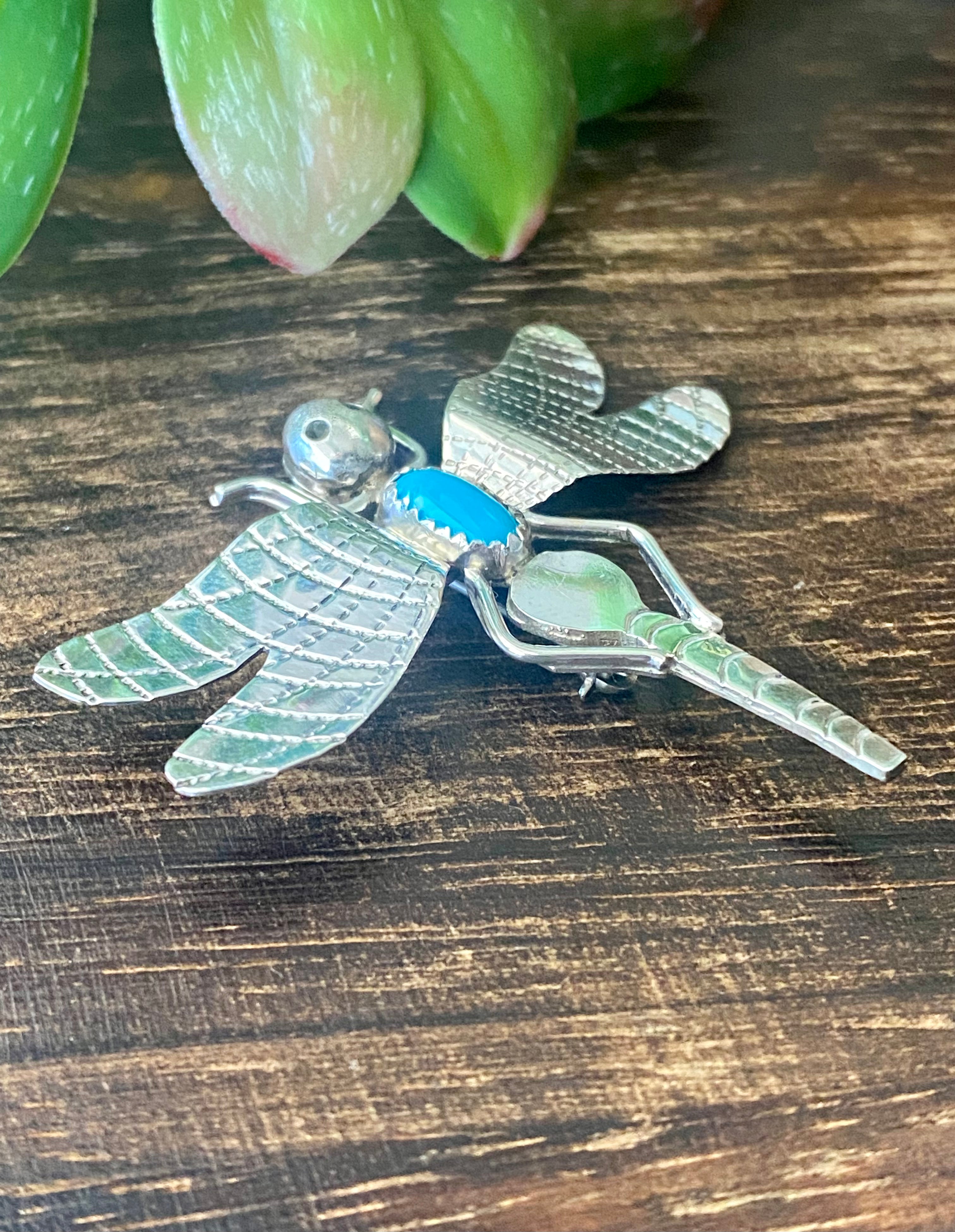 Navajo Made Turquoise & Sterling Silver Dragonfly Pin