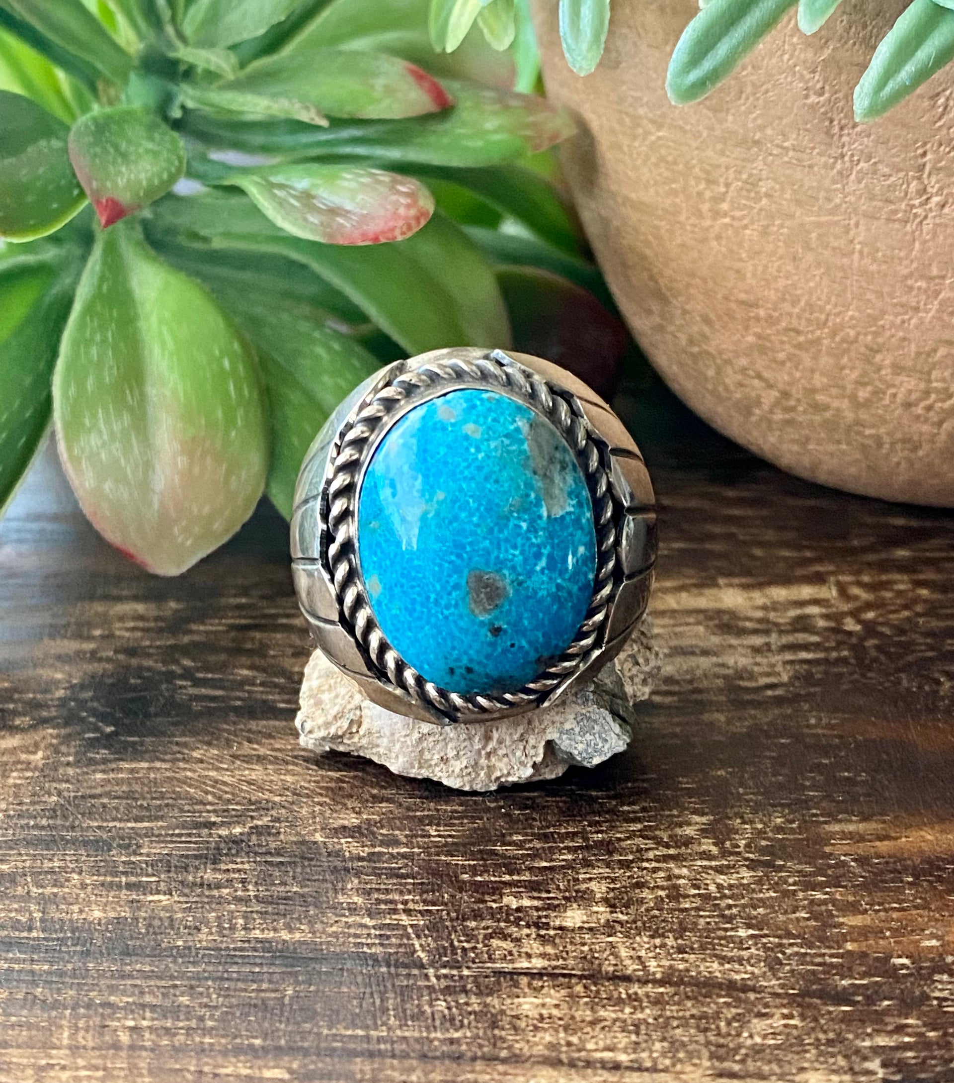 Tony Yazzie Kingman Turquoise & Sterling Silver Ring Size 11.25