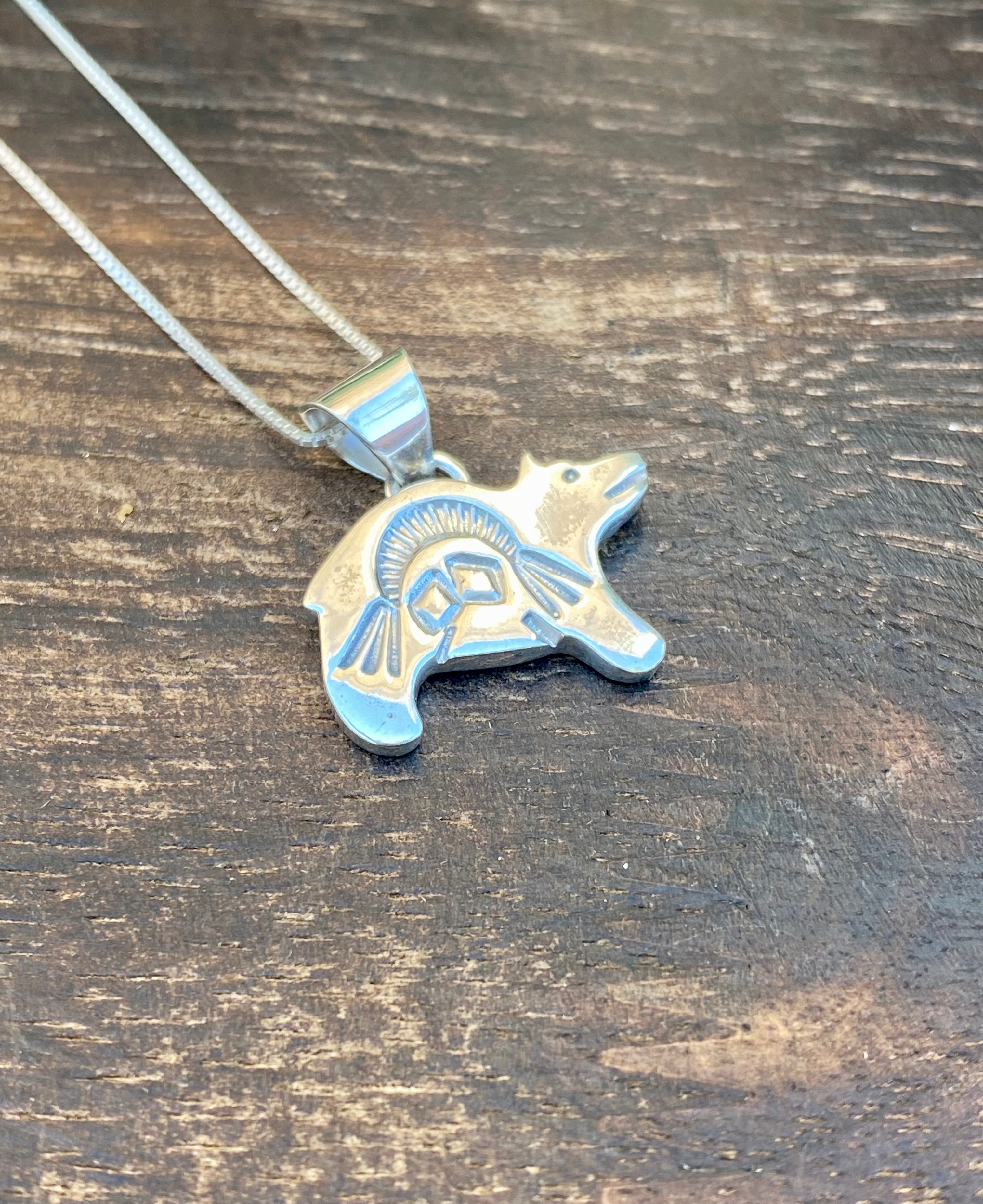 Navajo Made Sterling Silver Bear Necklace