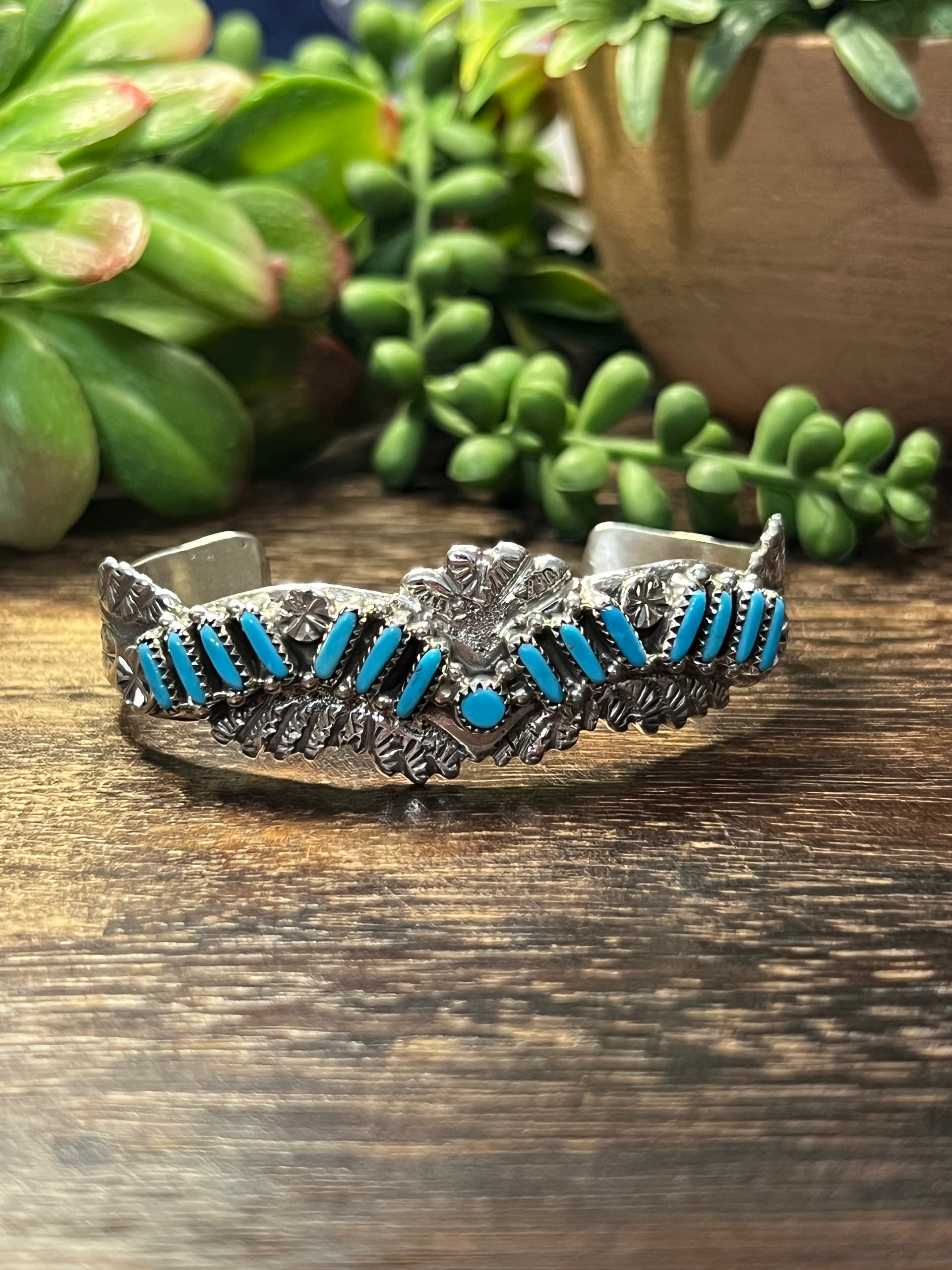 Navajo Made Sleeping Beauty & Sterling Silver Cuff Bracelet