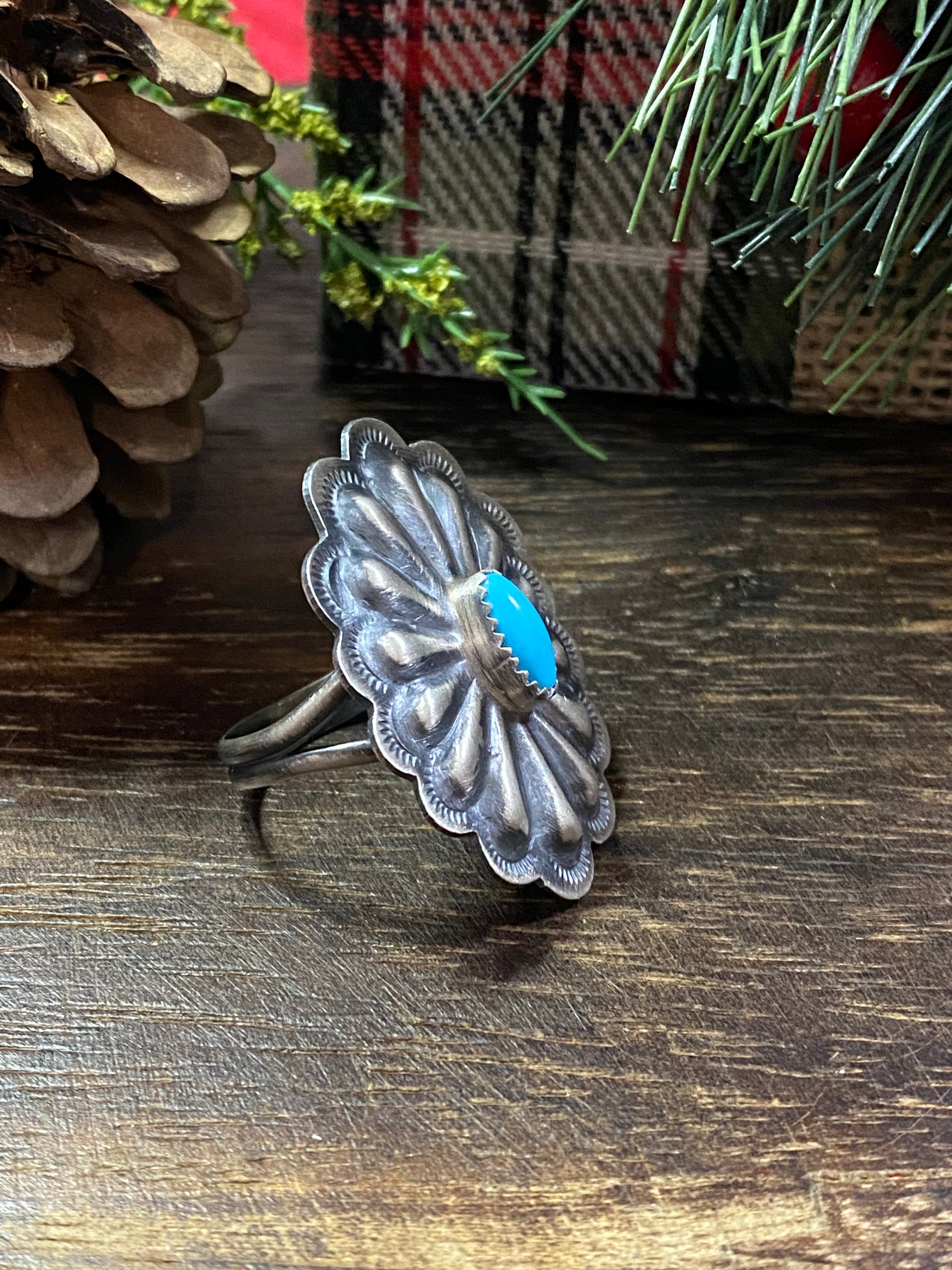 Navajo Made Kingman Turquoise & Sterling Silver Concho Rings