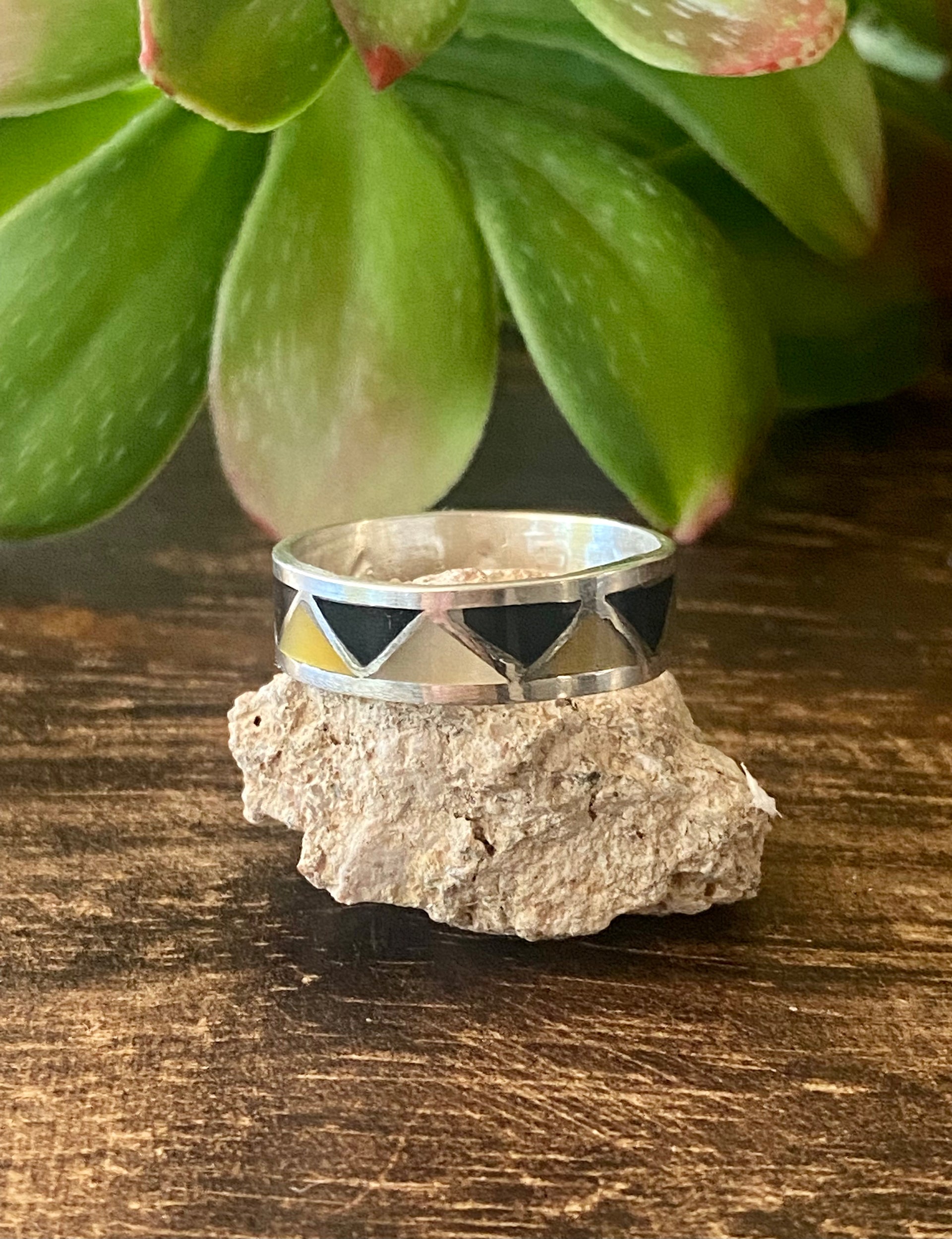 Navajo Made Multi Stone & Sterling Silver Inlay Ring Size 8.75