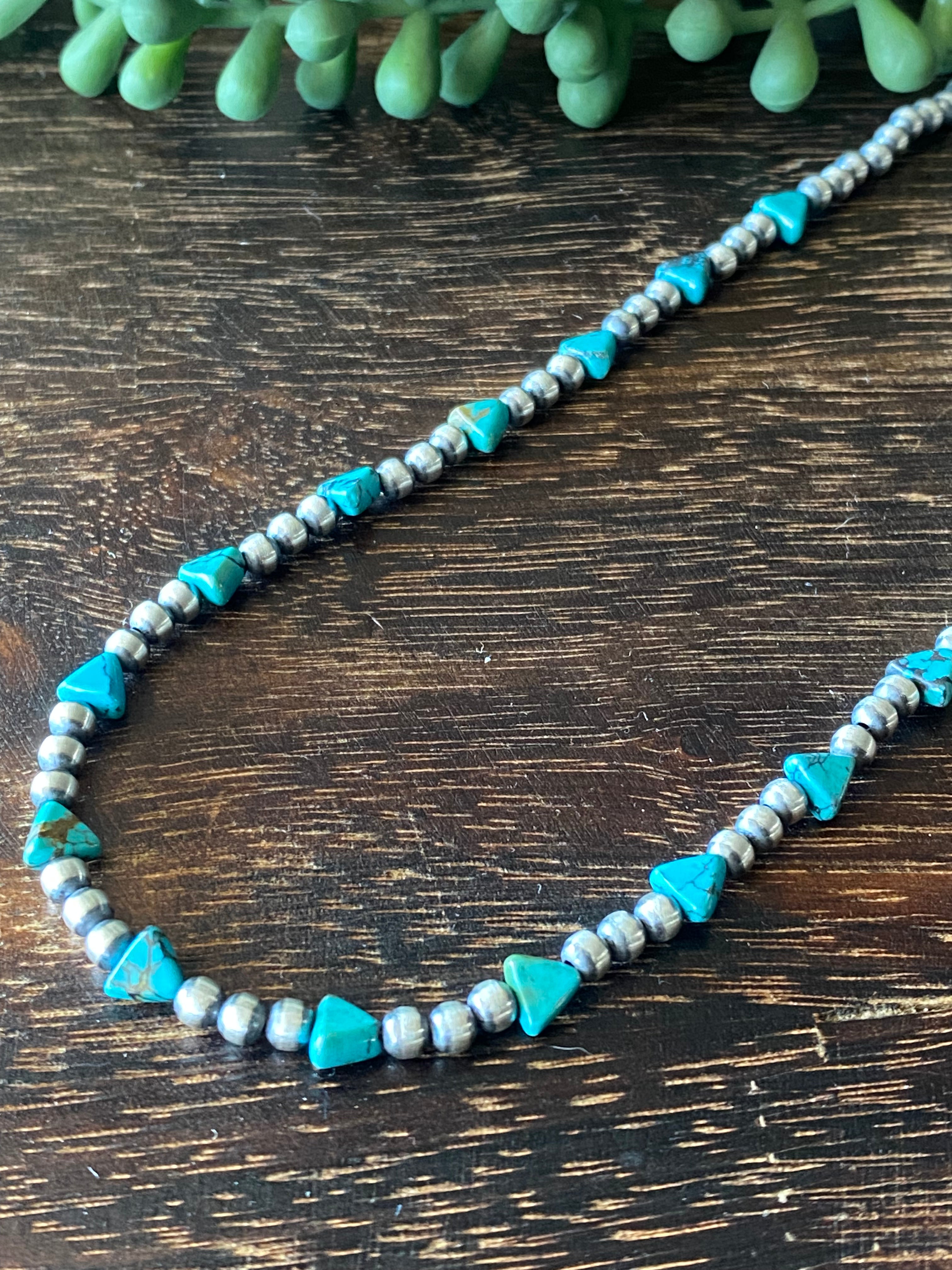 Navajo Strung Kingman Turquoise & Sterling Silver Pearl Necklace