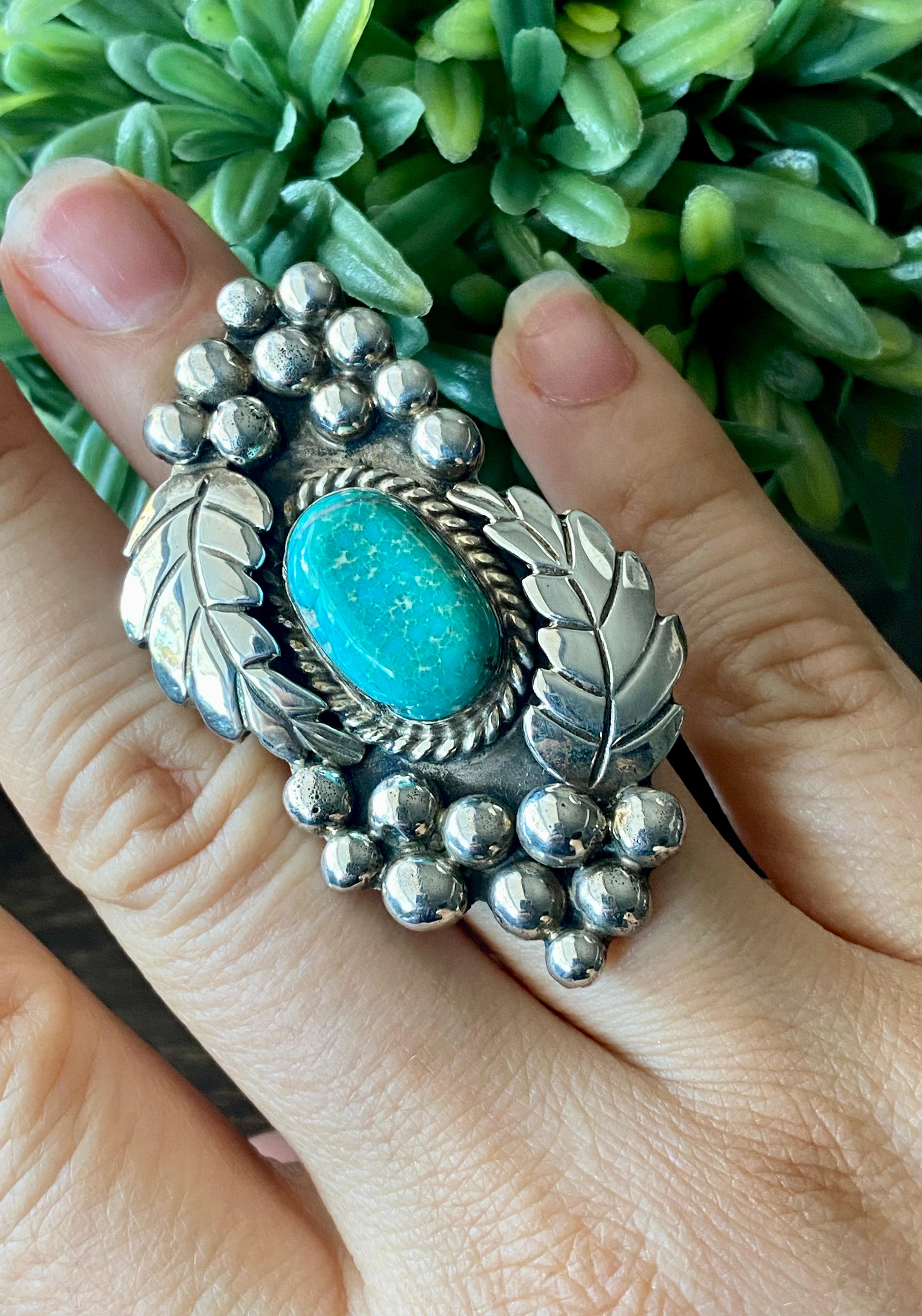 Navajo Made Kingman Turquoise & Sterling Silver Ring Size 6