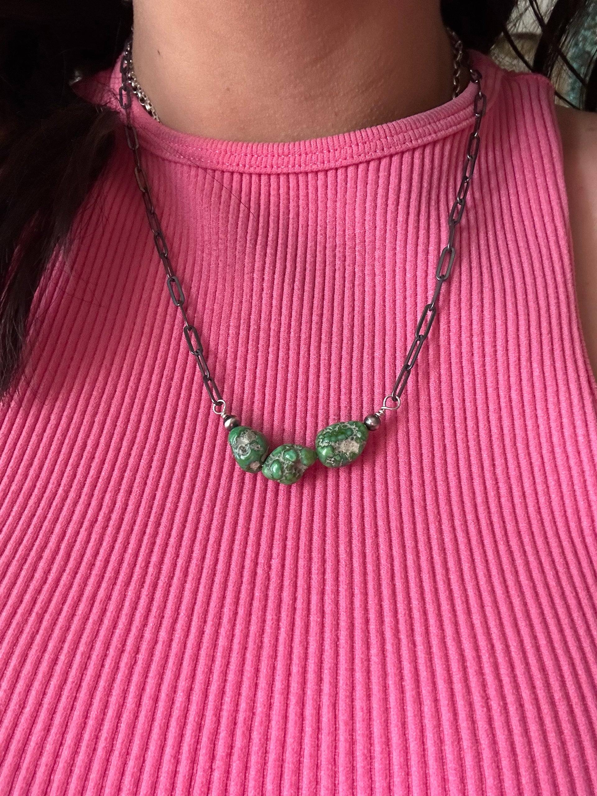 Navajo Made Sonoran Gold Turquoise & Sterling Silver Necklace