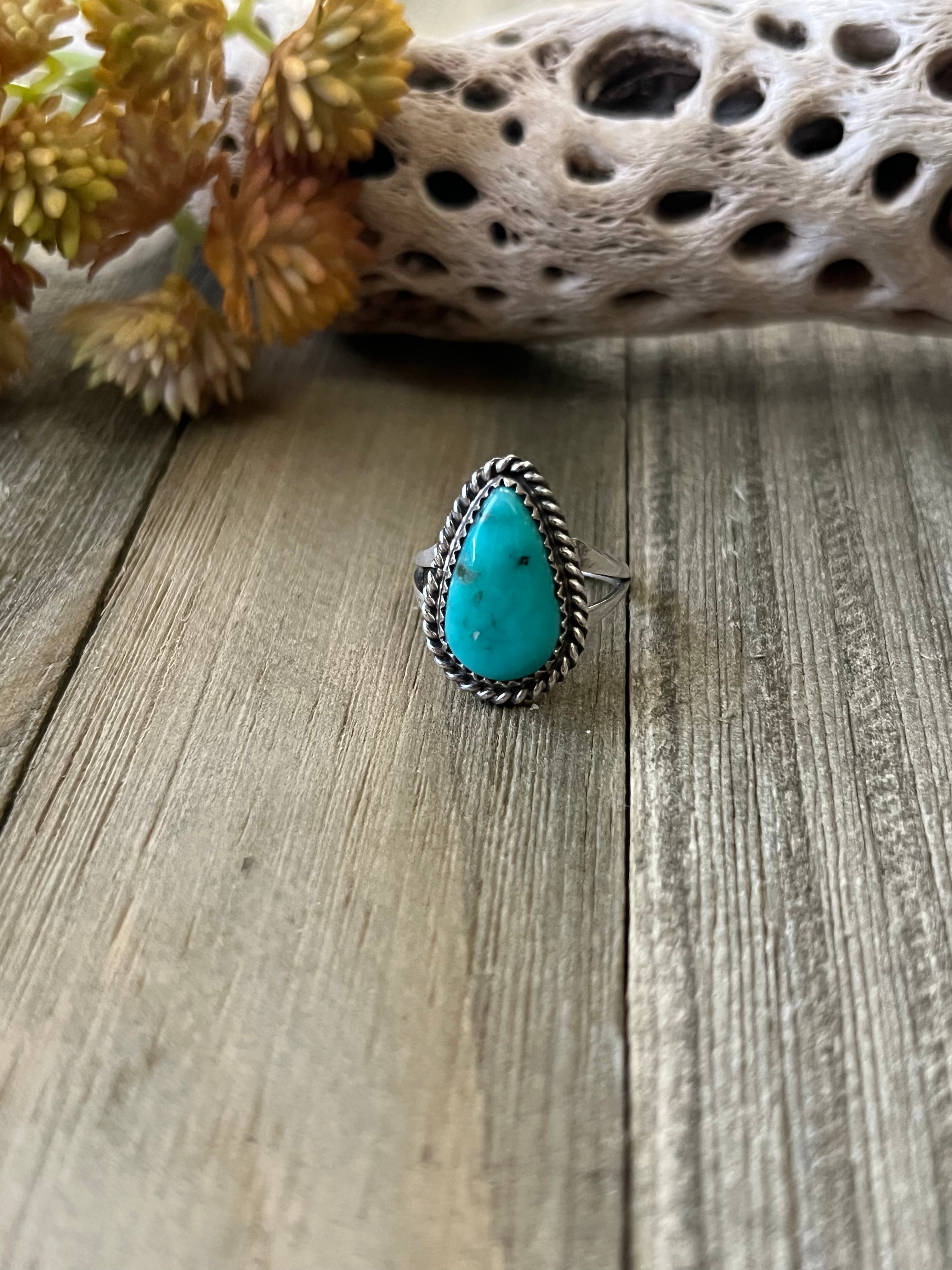 Navajo Made Kingman Turquoise & Sterling Silver Ring Size 7