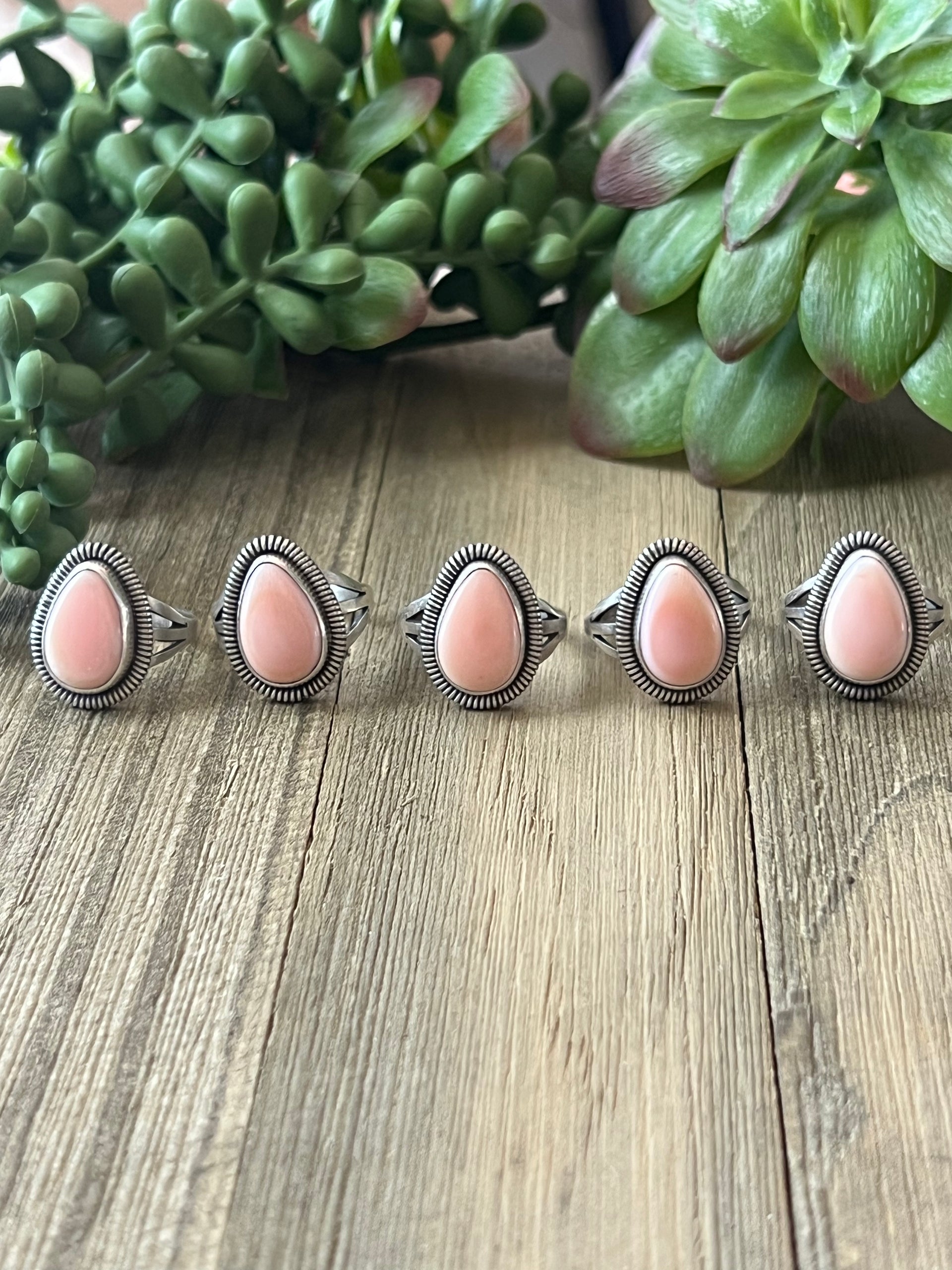 Navajo Made Pink Conch & Sterling Silver Ring