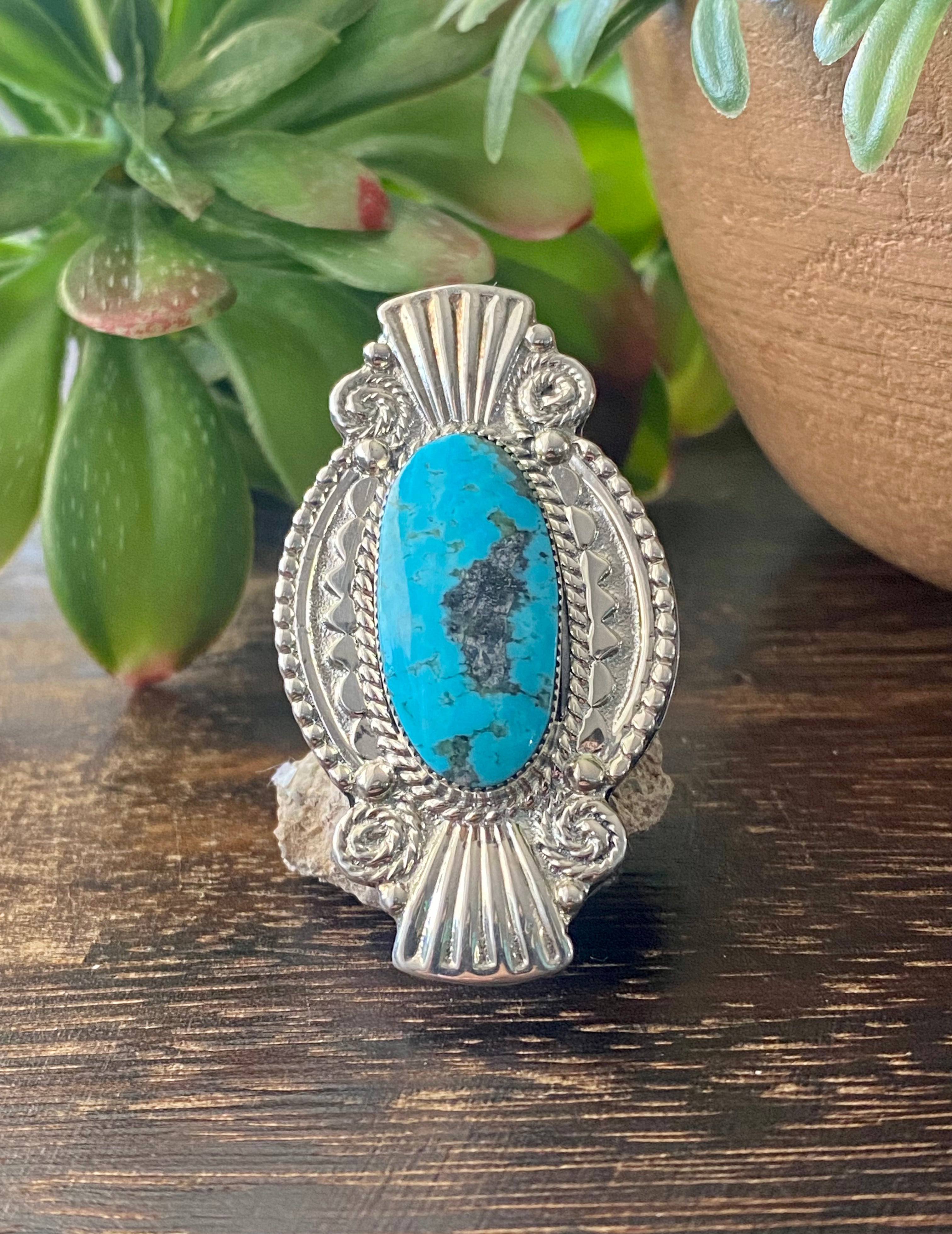 Navajo Made Kingman Turquoise & Sterling Silver Ring Size 6