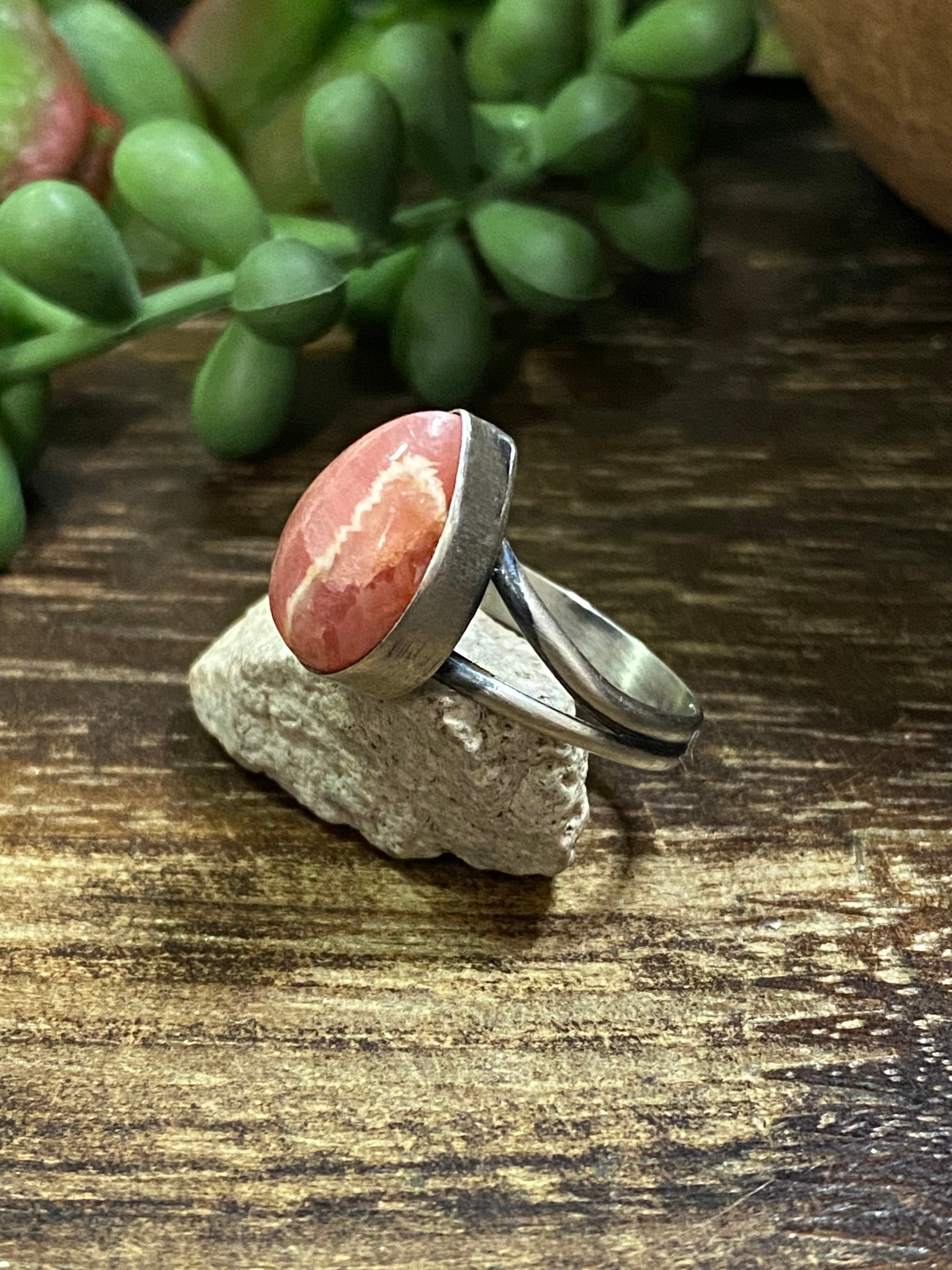 Navajo Made Rhodochrosite & Sterling Silver Ring Size 6.25