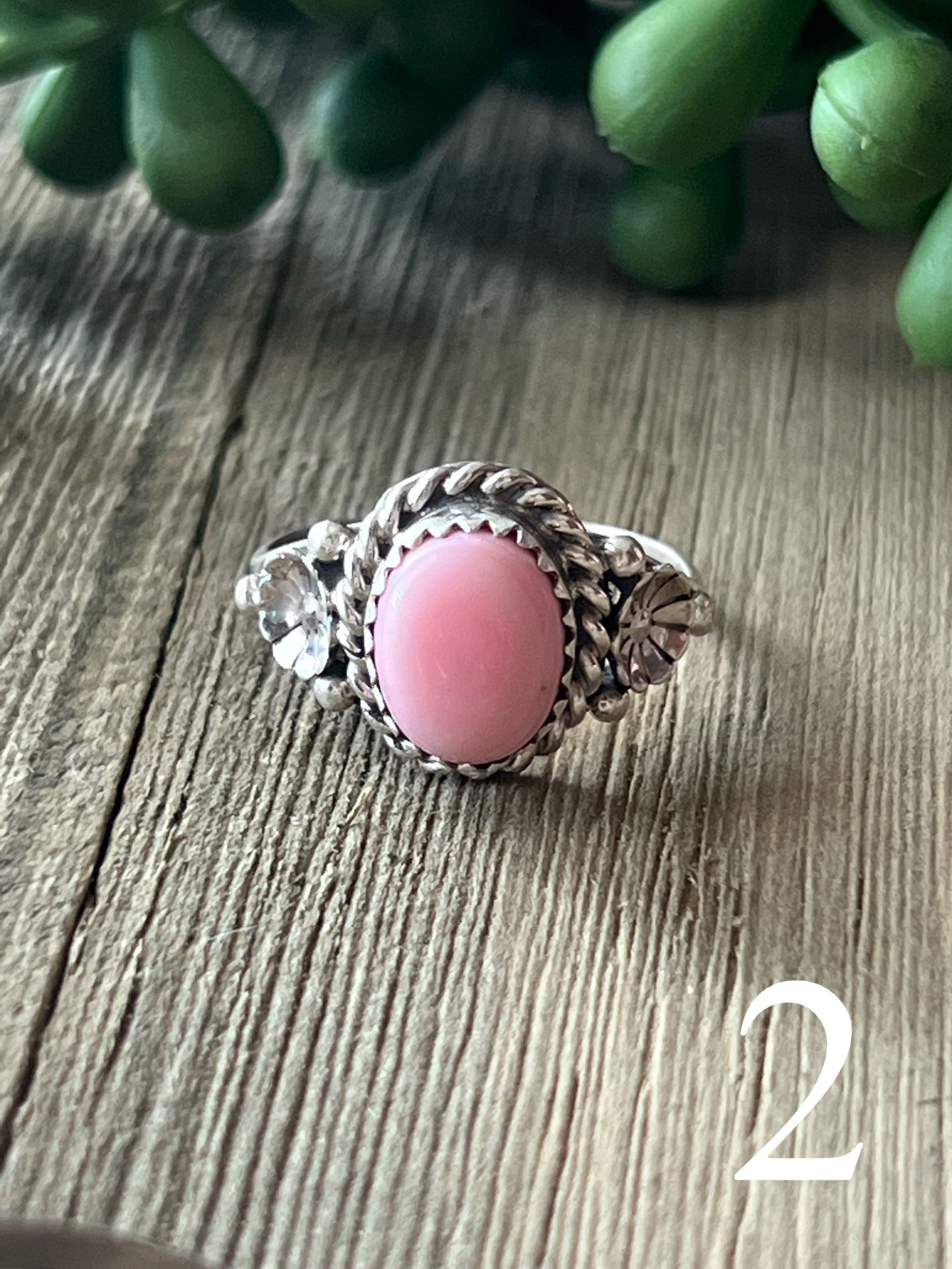 Navajo Made Pink Conch & Sterling Silver Ring