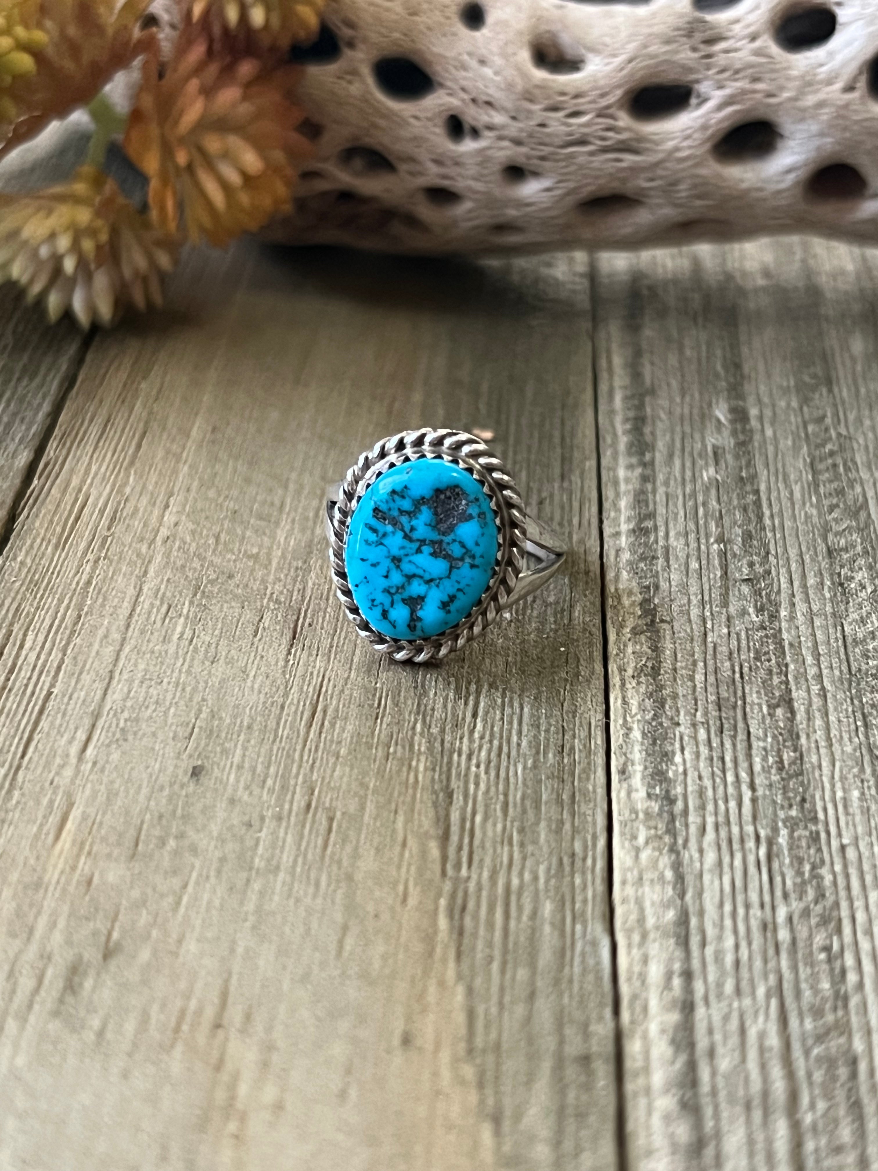 Navajo Made Kingman Turquoise & Sterling Silver Ring Size 7