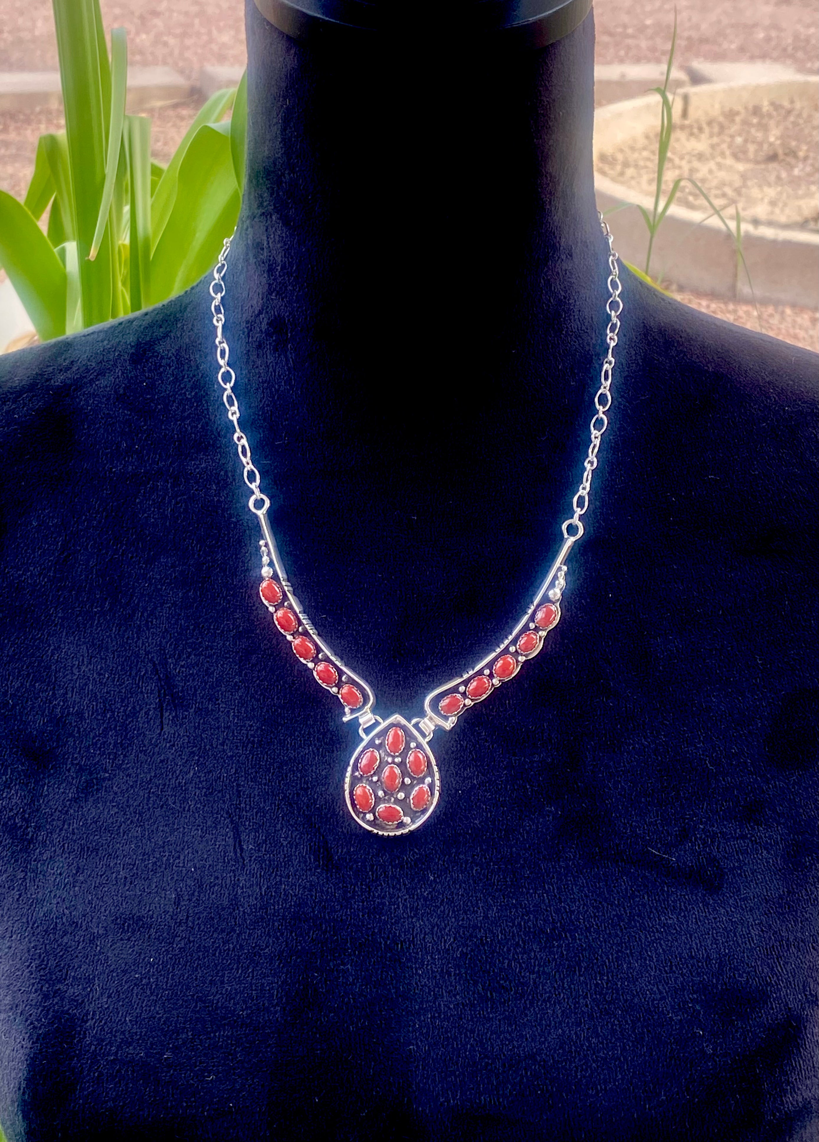 Emer Thompson Coral & Sterling Silver Cluster Necklace Set