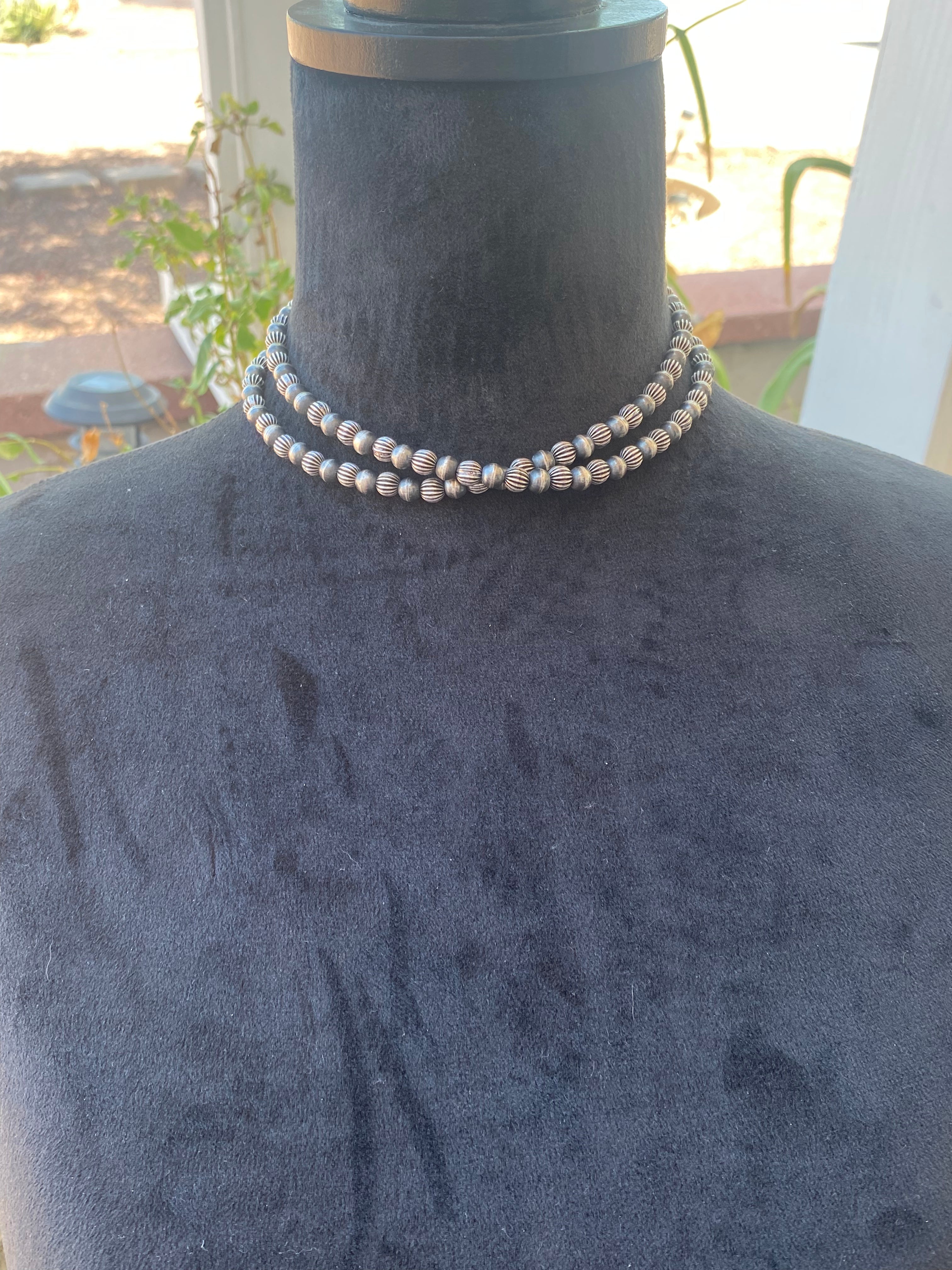 Handmade Navajo Sterling Silver Pearl Necklace 30 Inch